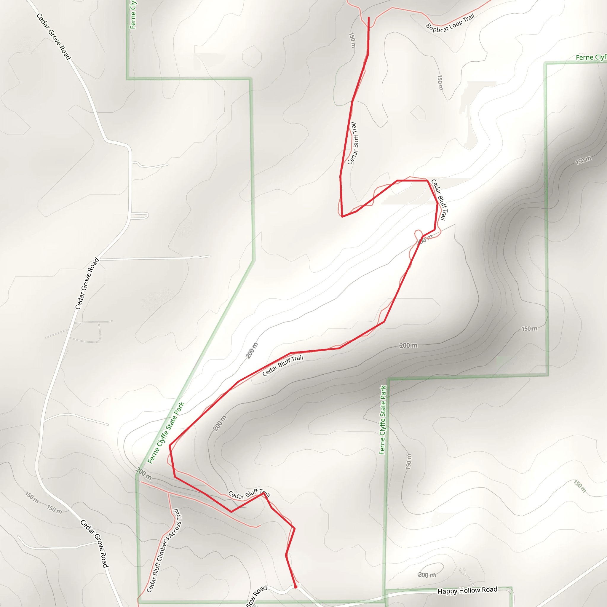 Walk along Cedar Bluff - Happy Hollow Road mobile static map
