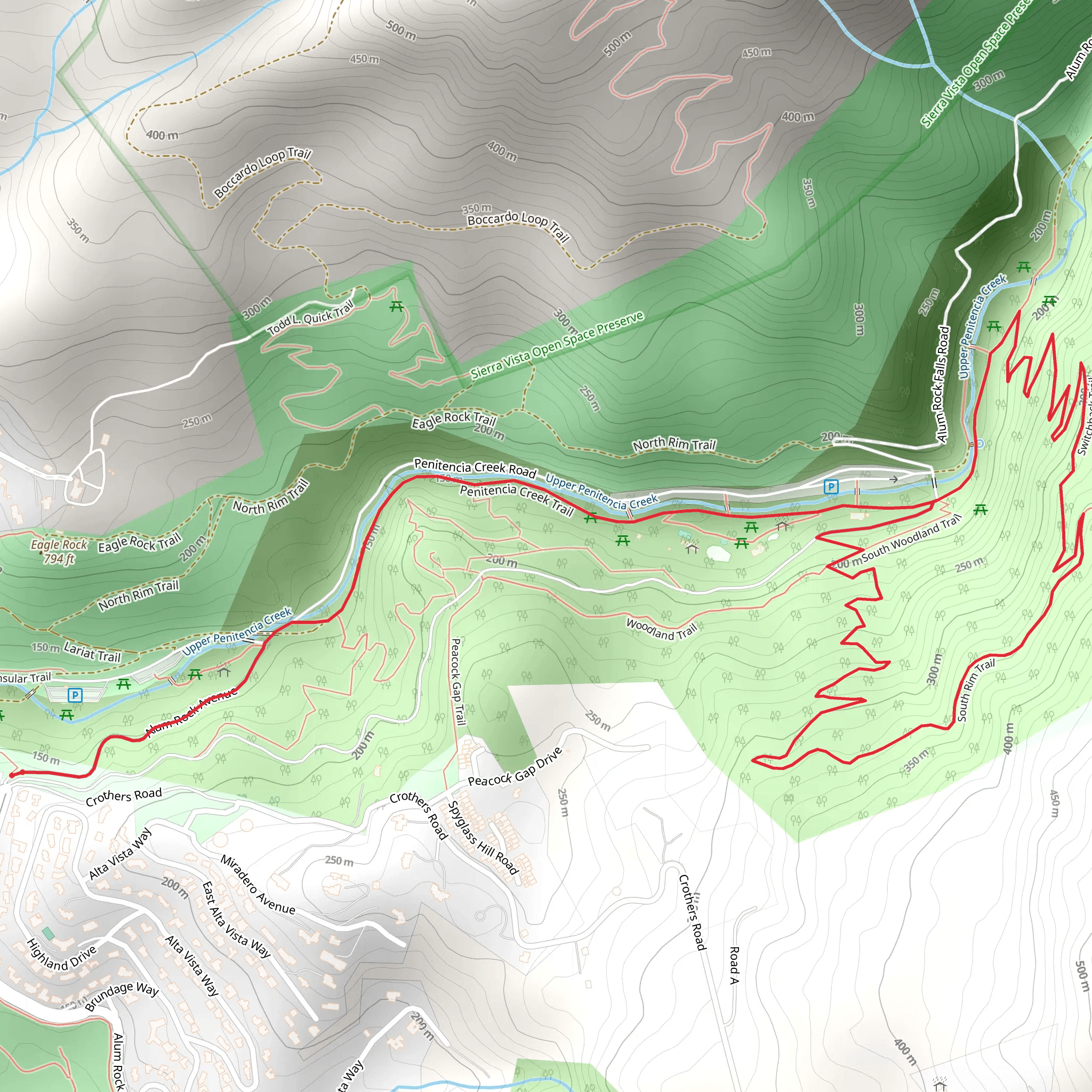 South Rim and Switchback Loop Trail via Alum Rock Avenue mobile static map