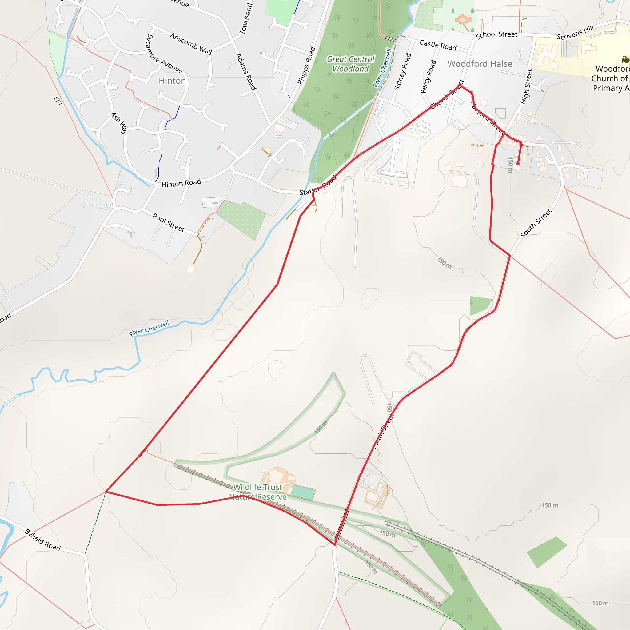 Jurassic Way and Woodford Halse Nature reserve mobile static map