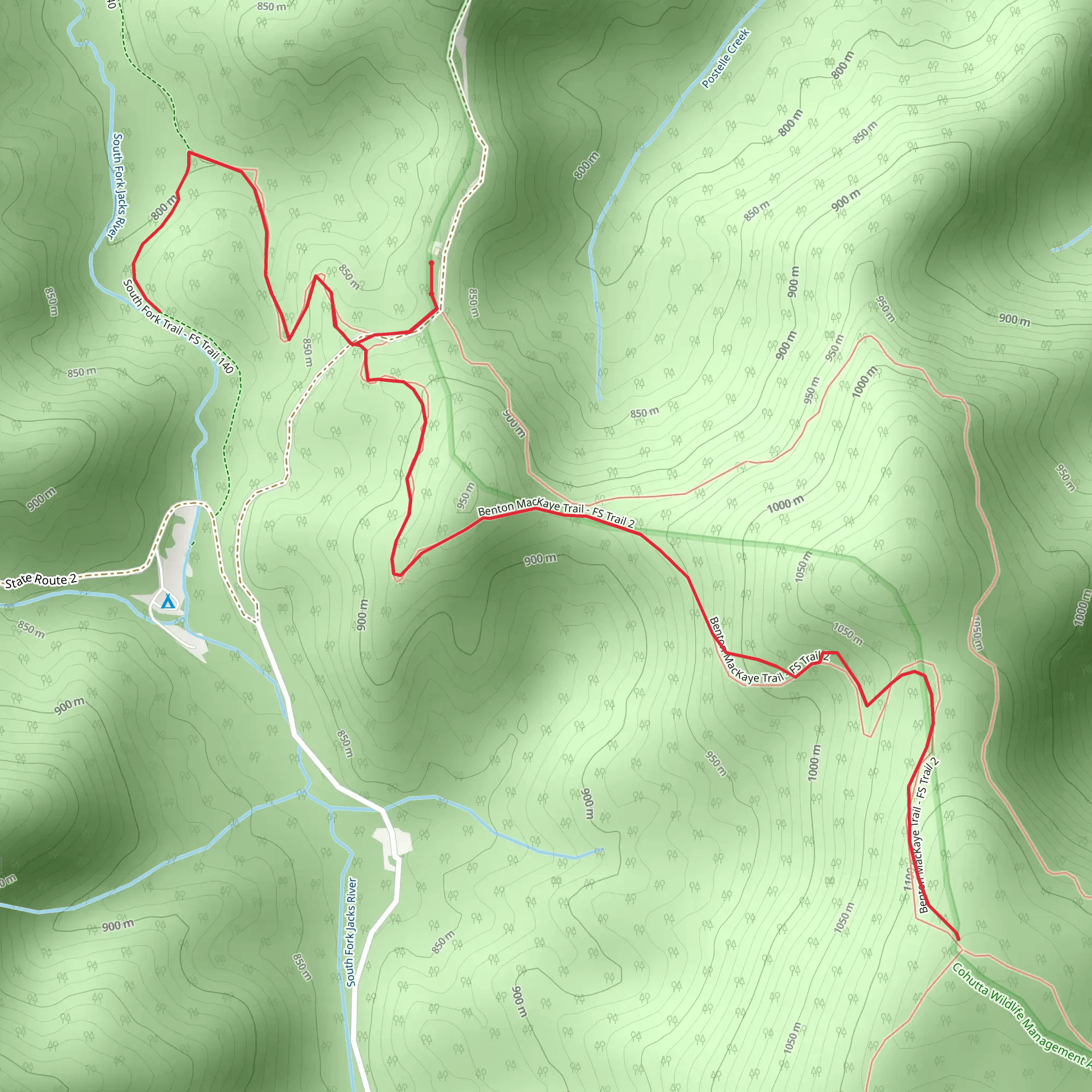 South Fork Jacks River via Benton MacKaye Trail mobile static map