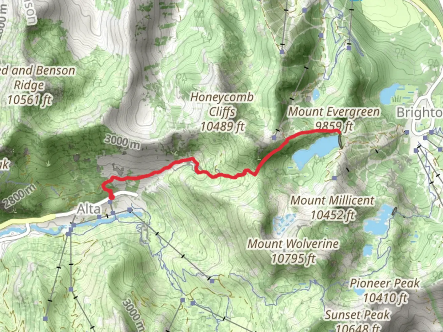 An image depicting the trail Twin Lakes Pass and Alta Brighton Trail and its surrounding area.