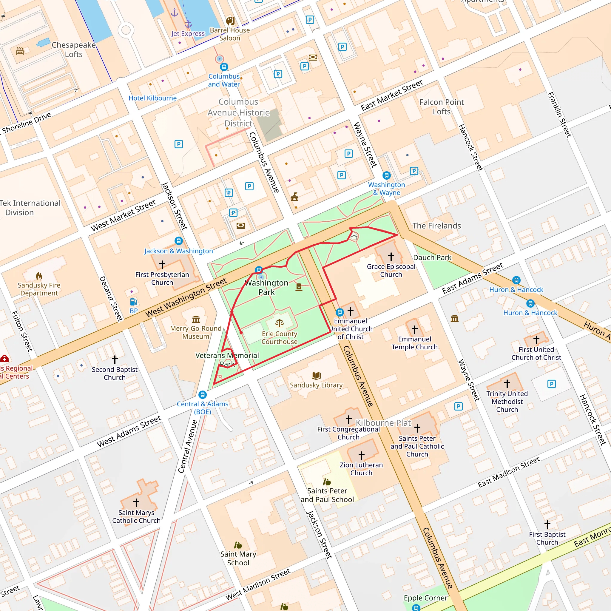 Washington Park and Veterans Memorial Park Loop mobile static map