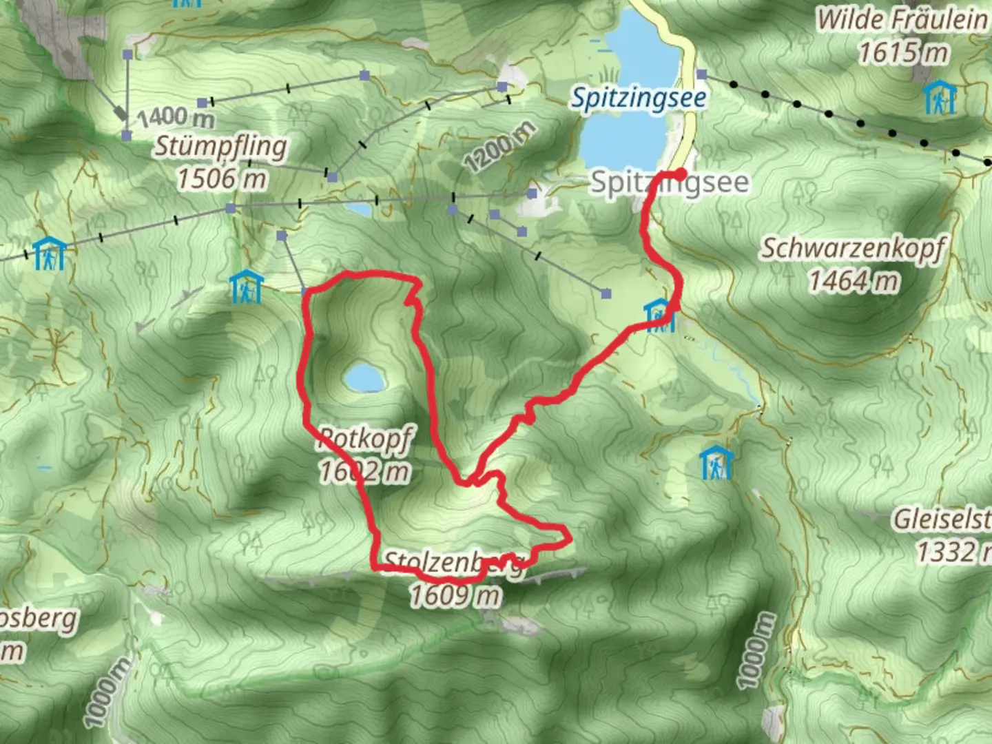 An image depicting the trail Stolzenberg and Stolzeneck via Rosskopf Tourenanstieg and its surrounding area.