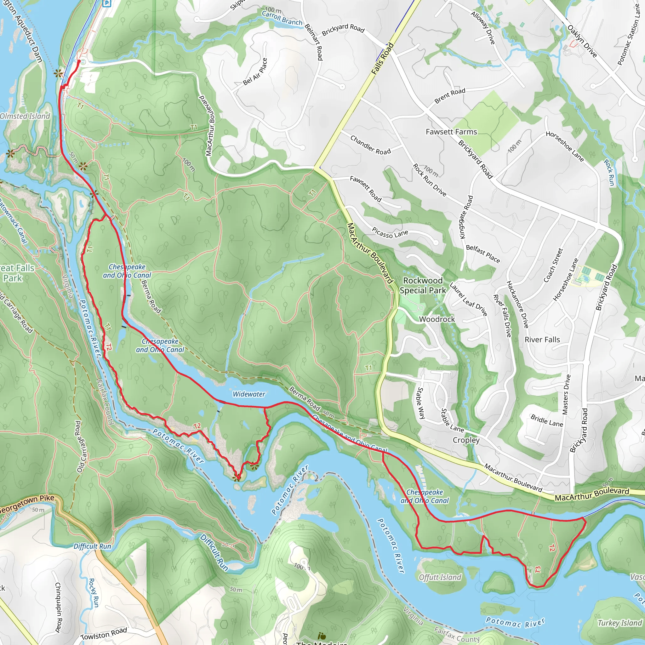 Potomac River and Chesapeake and Ohio Canal Loop mobile static map