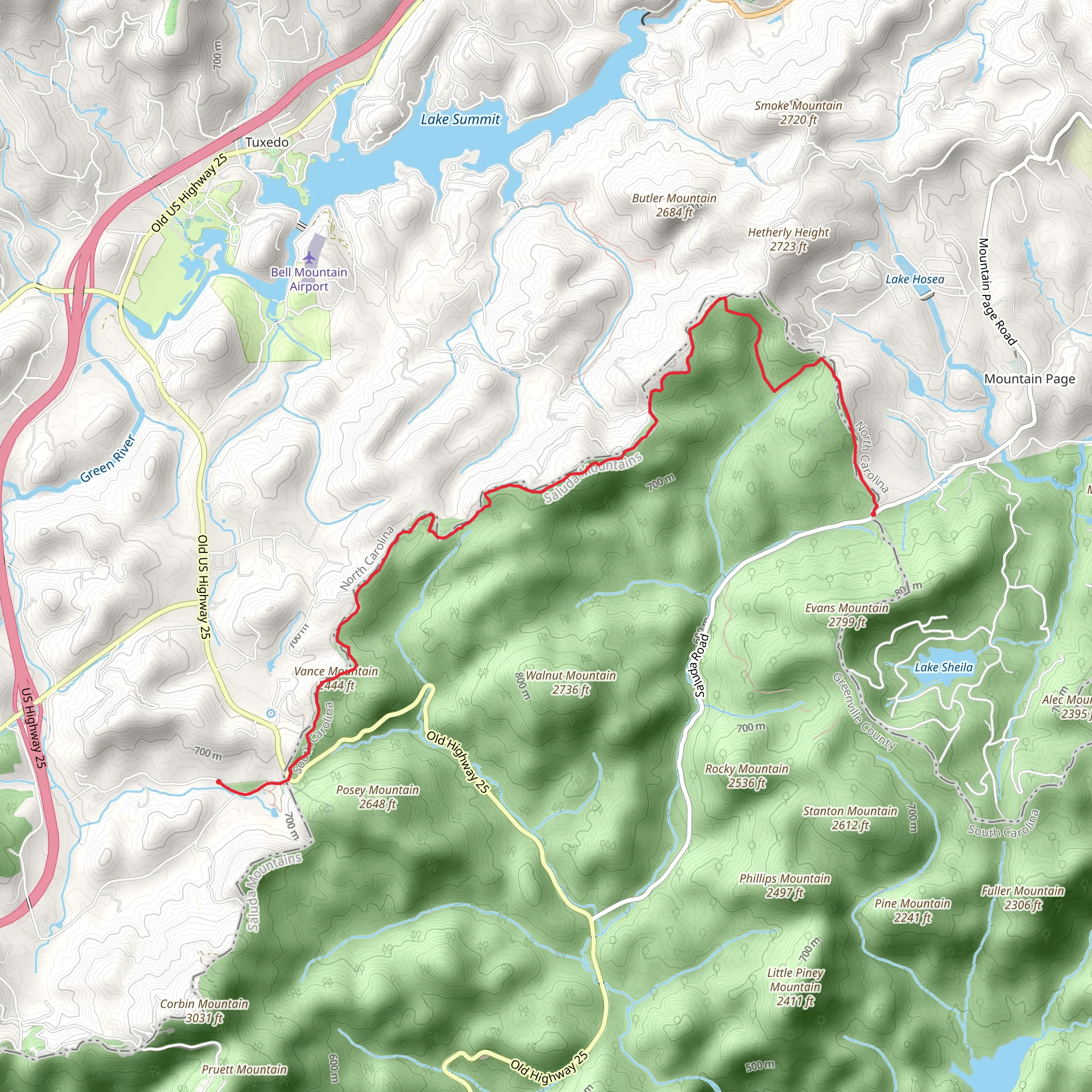Saluda Mountains Passage of the Palmetto Trail mobile static map