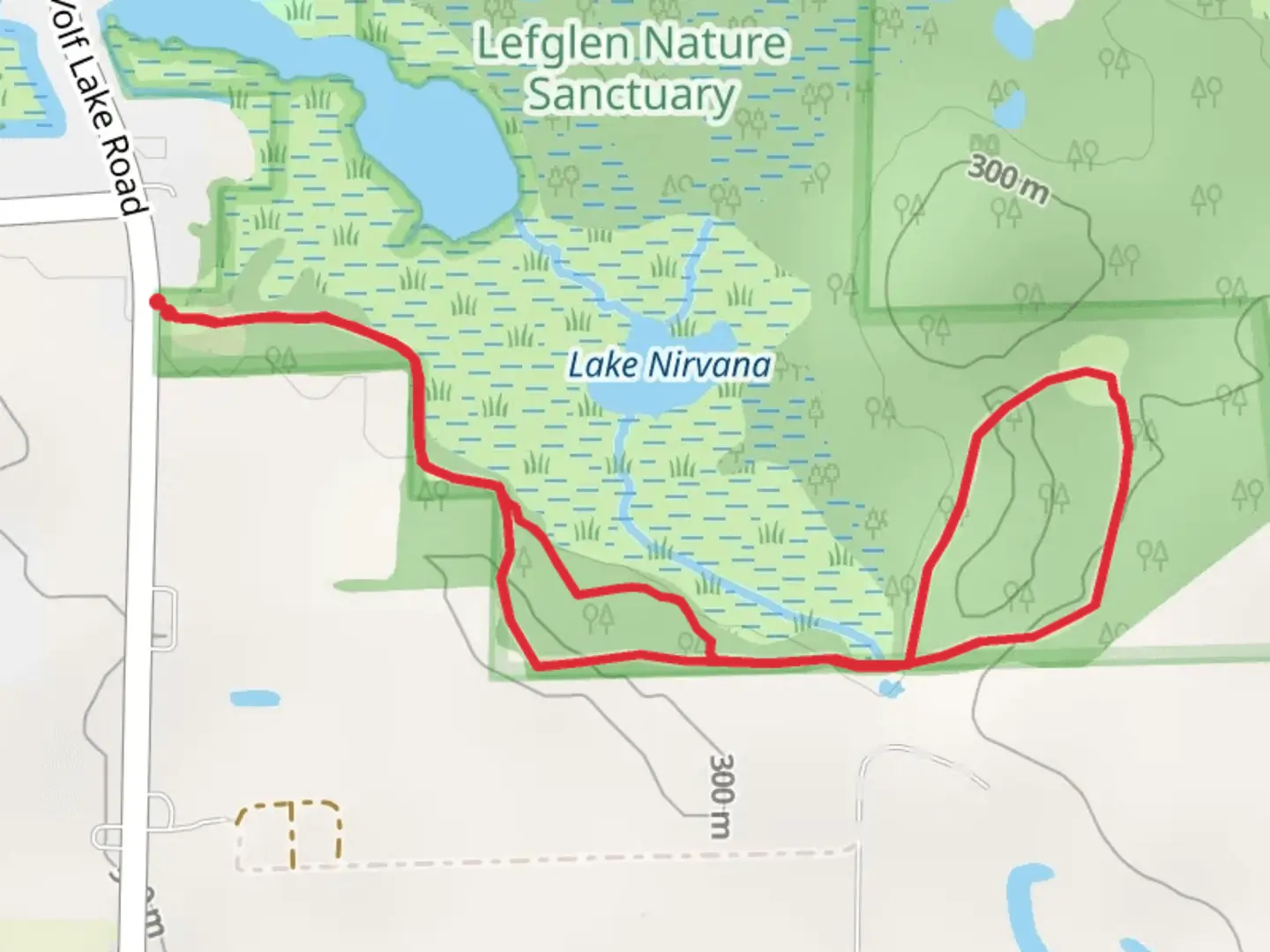 An image depicting the trail Wolf Lake Road Loop and its surrounding area.