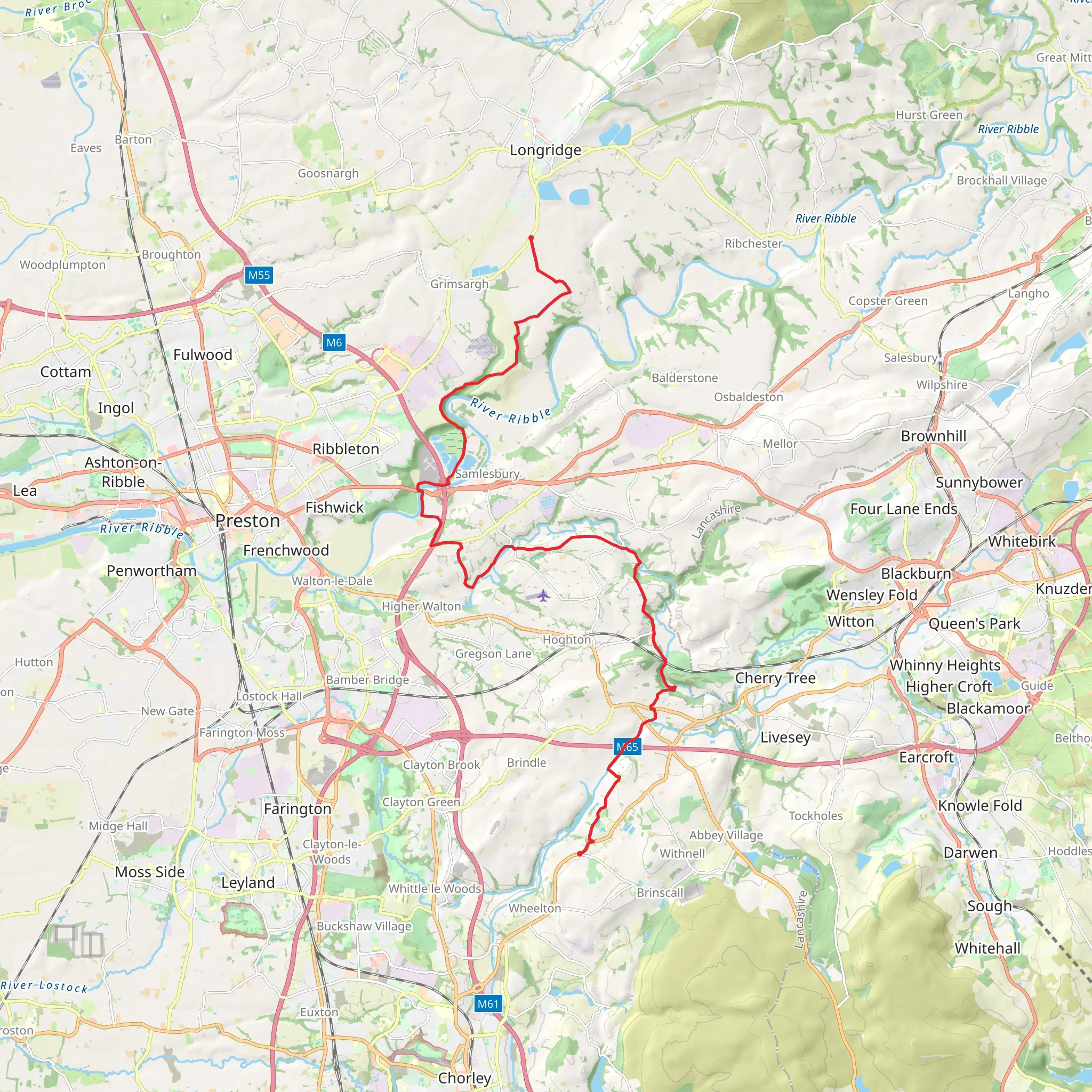 Higher Wheelton to Bolton Fold via Brockholes Nature Reserve and Wild Bottom's Wood mobile static map