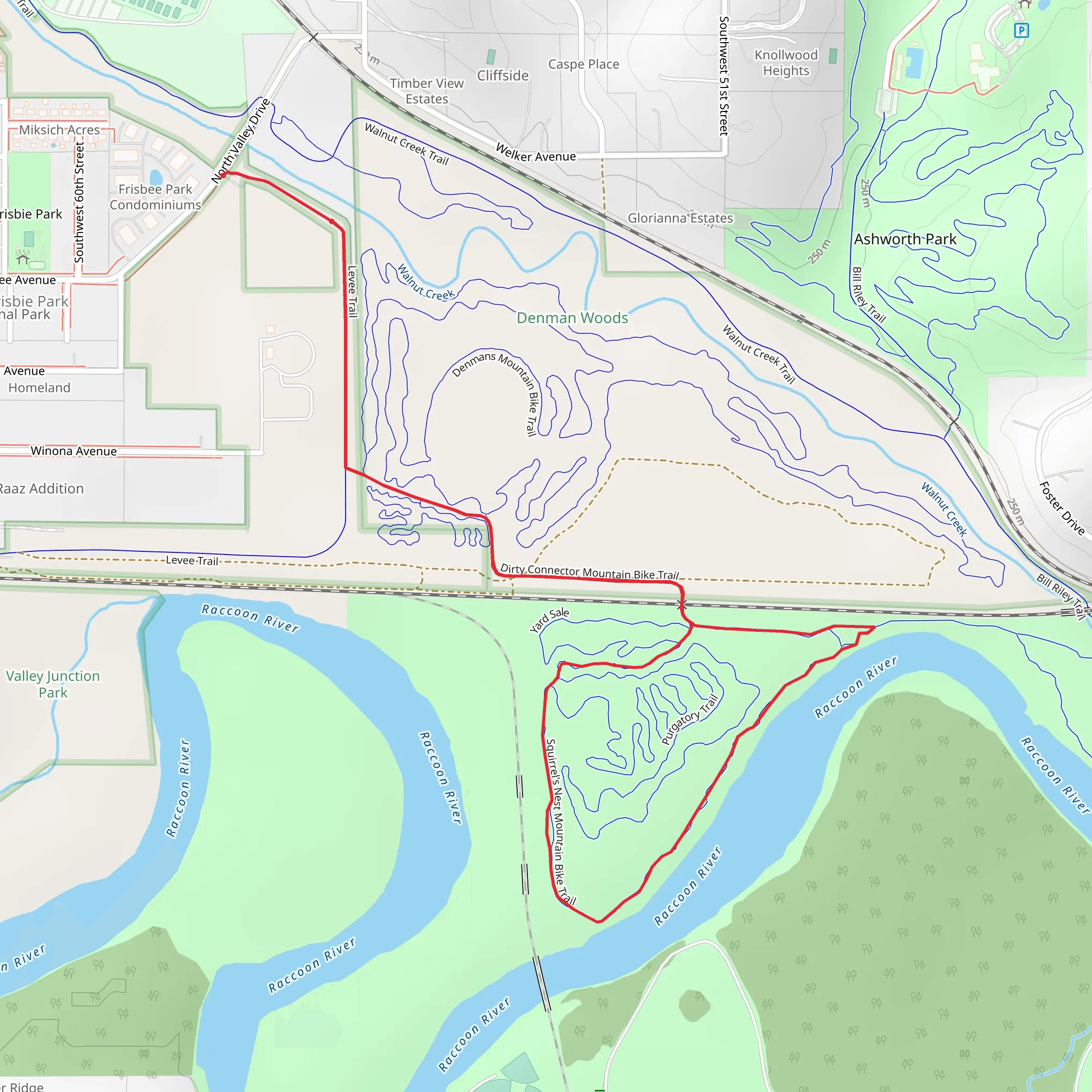 Squirrel's Nest Trail via Levee Trail mobile static map