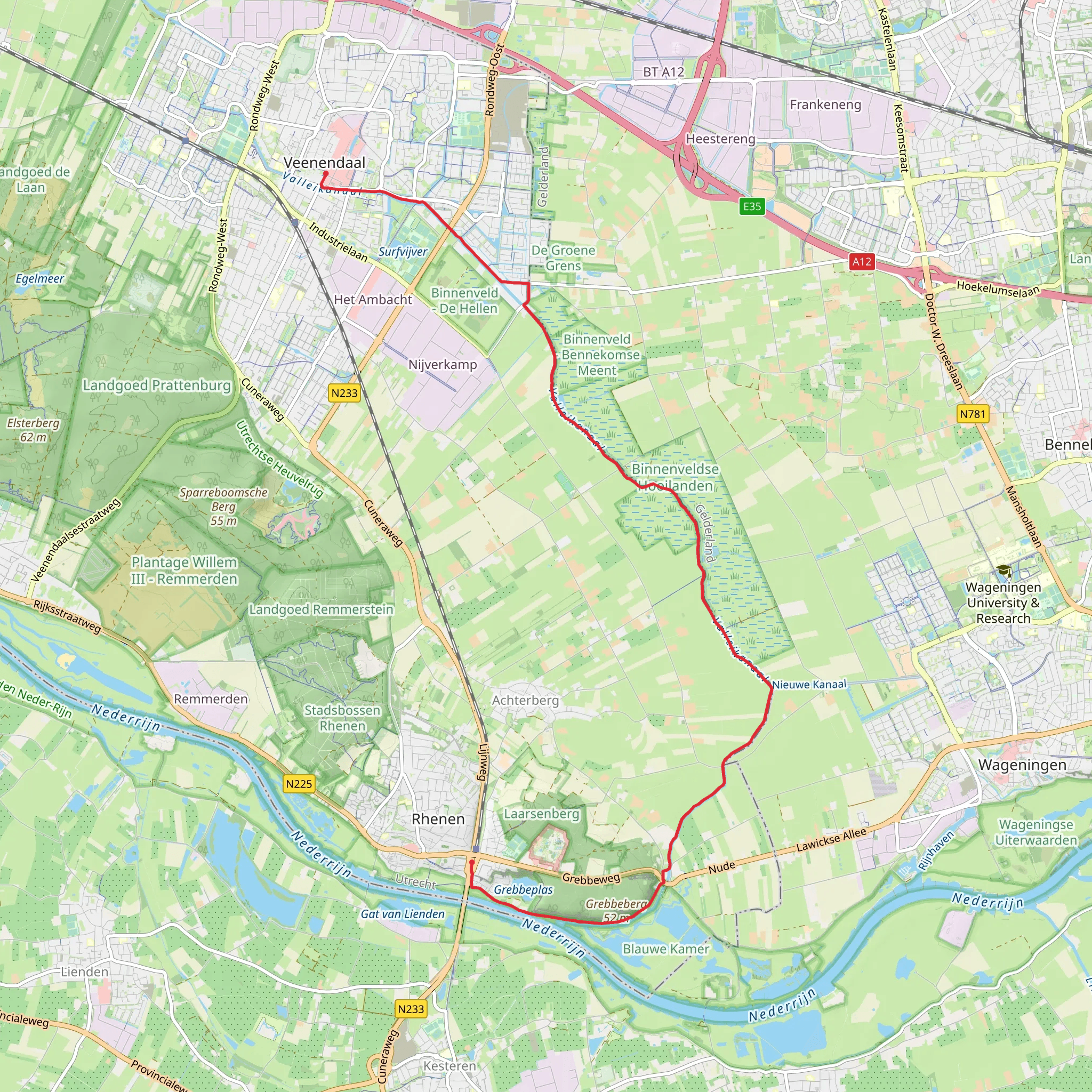 Veenendaal to Rhenen via Bisschop Davidsgrift and Cuneralaan mobile static map