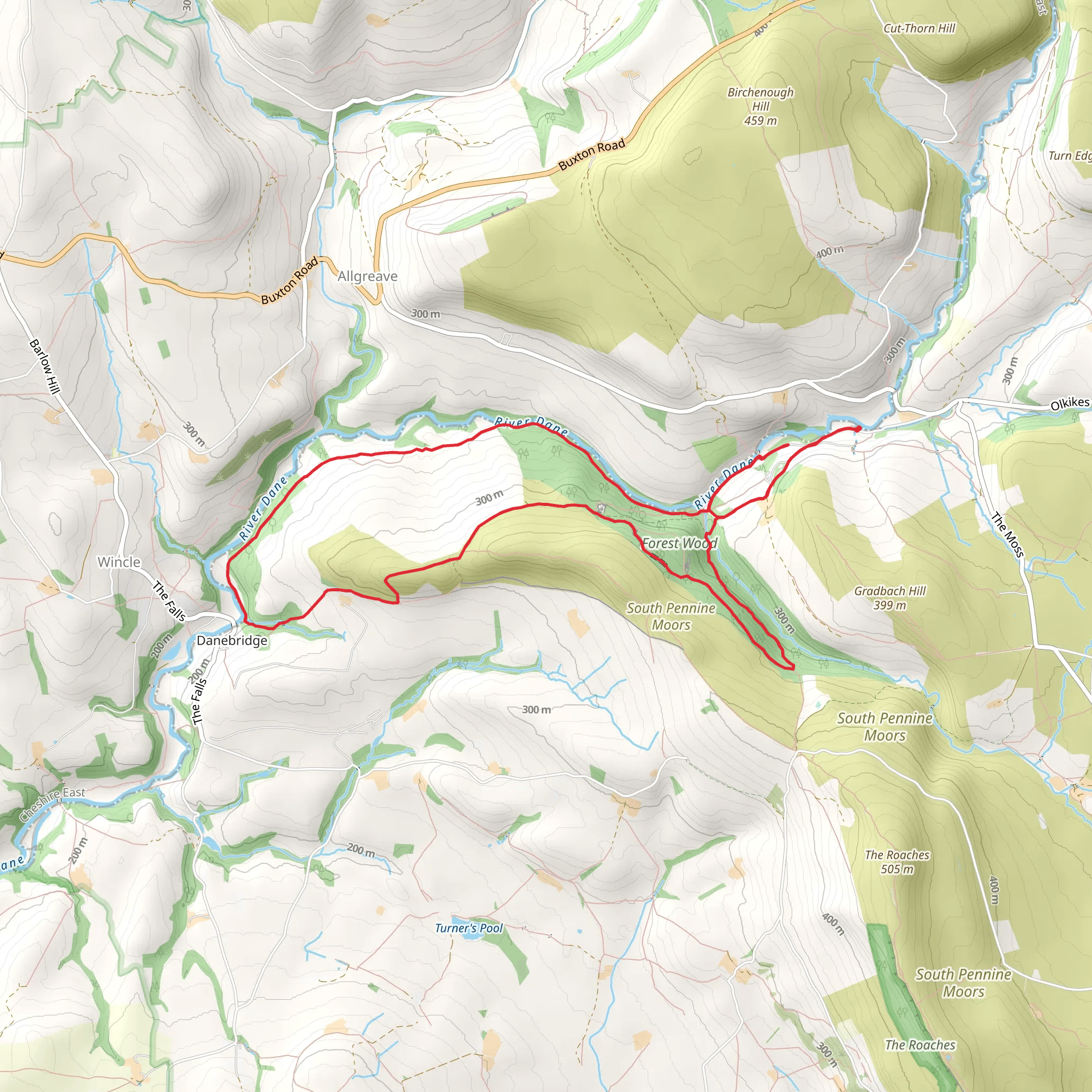 Forest Wood and Dane Valley Way Loop mobile static map