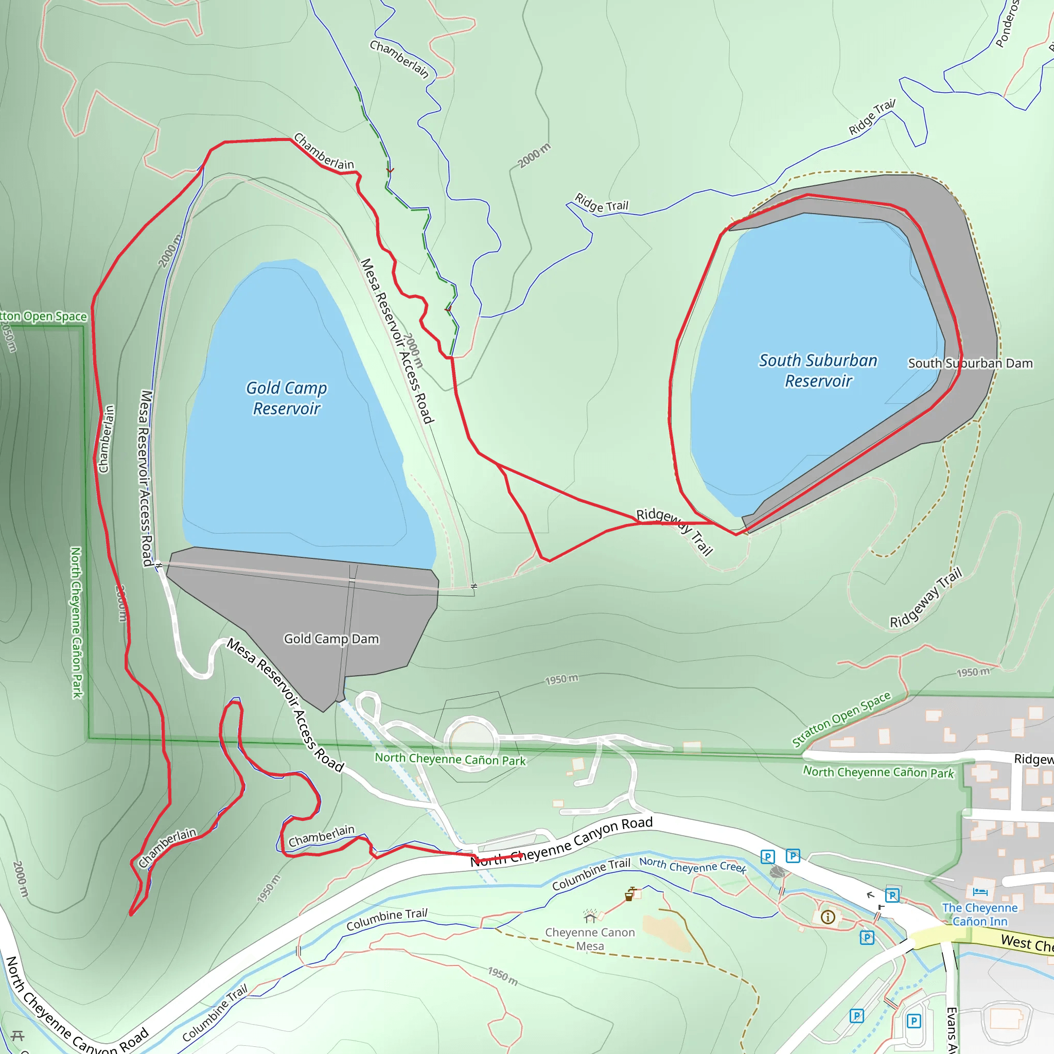 Gold Camp reservoir and South Suburban Resrvoir via Chamberlain mobile static map