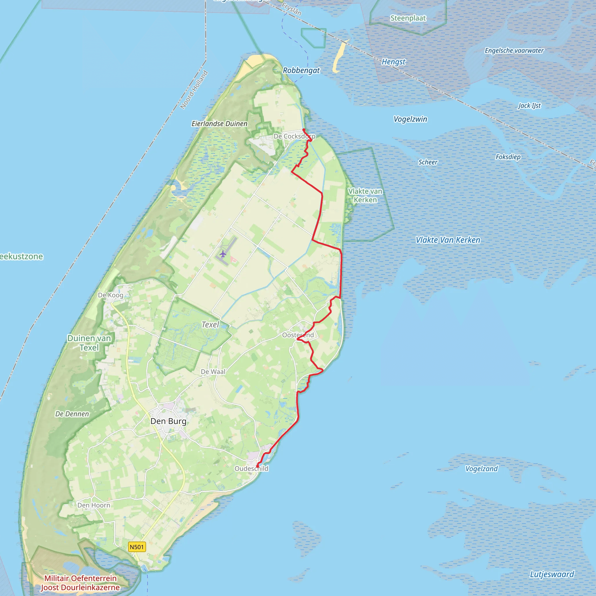 Werkhaven via Hollandseweg and Waddenwandelen - Texel mobile static map