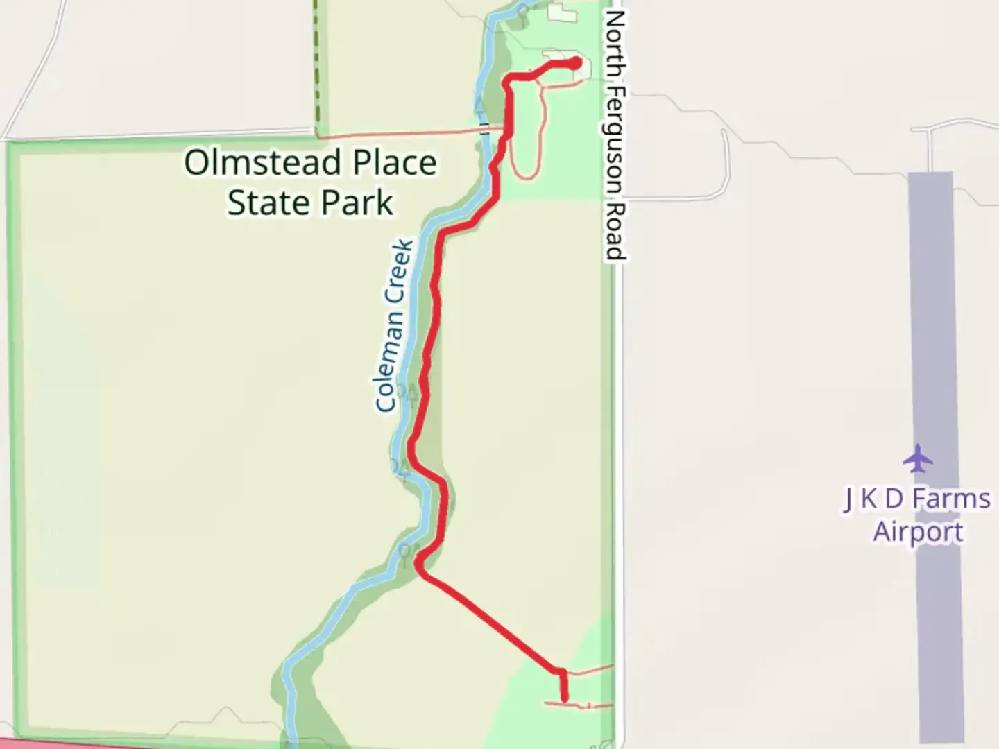 An image depicting the trail Olmstead Place State Park and its surrounding area.