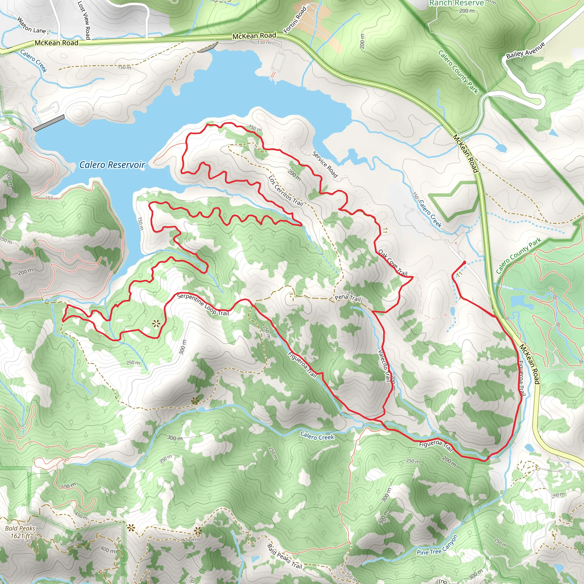 Calero Reservoir and Serpentine Loop Trail mobile static map