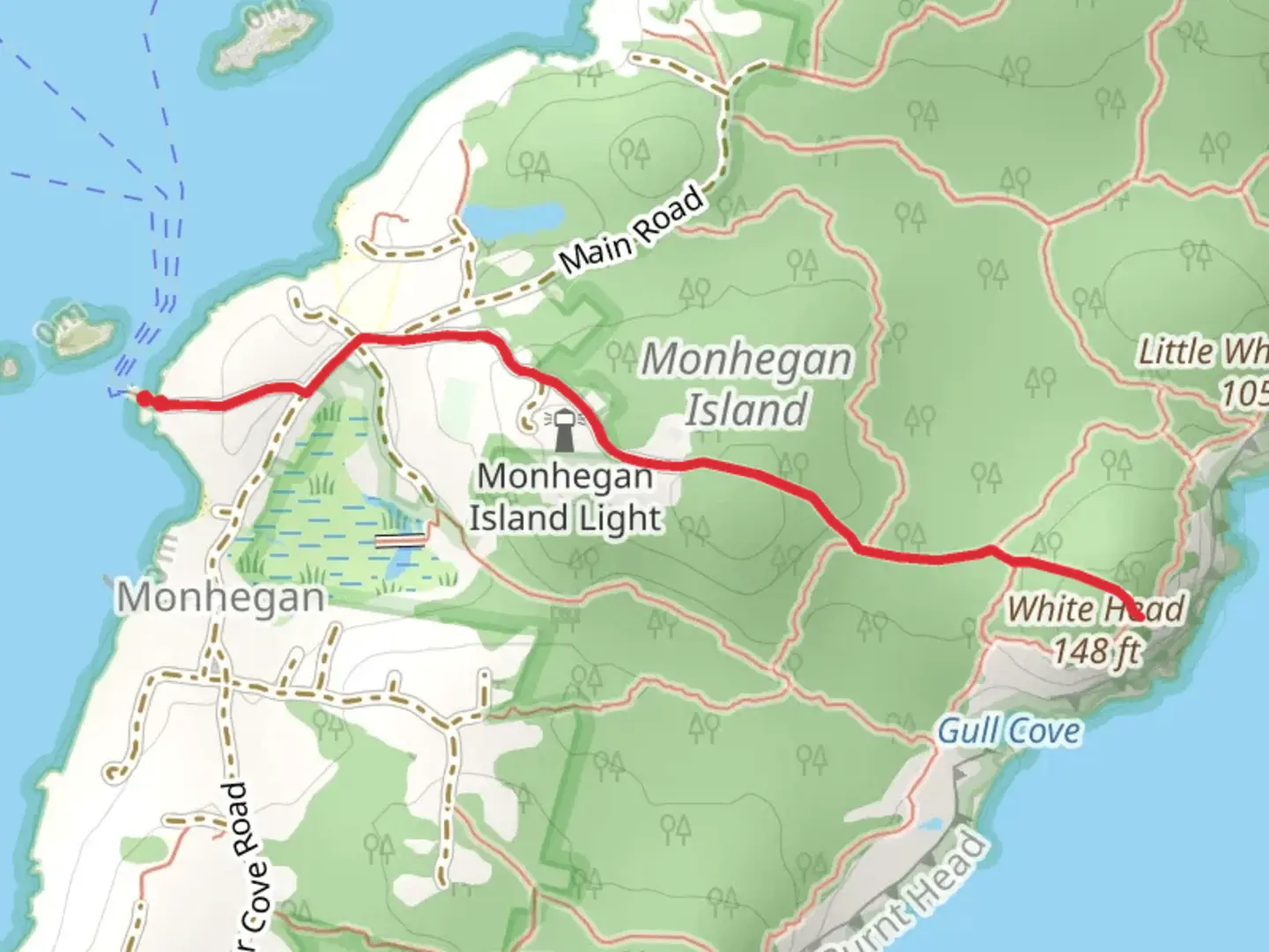 An image depicting the trail Lighthouse Hill and White Head Trail and its surrounding area.