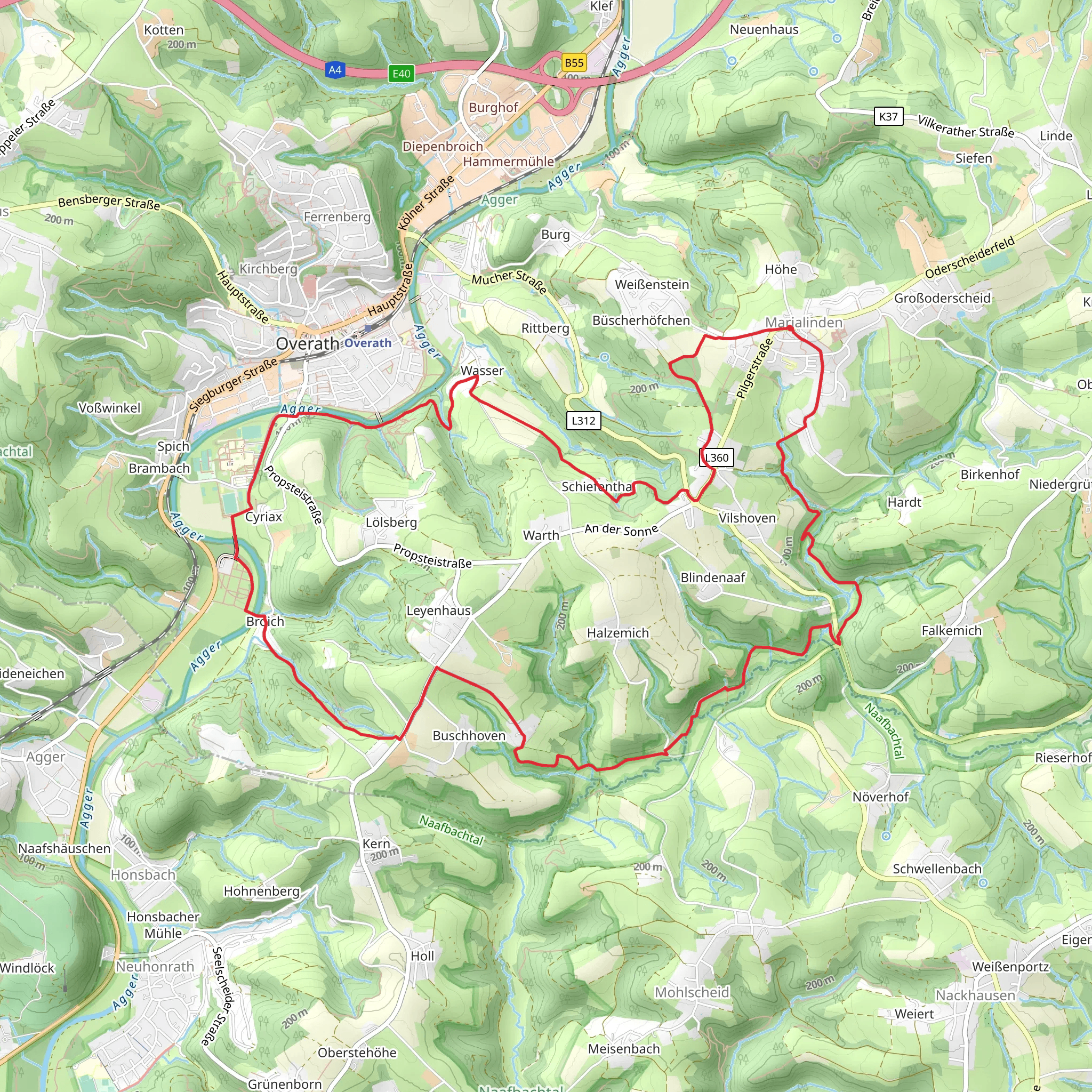 Agger and Naafbachtal Loop via Overather Pilgerweg and Aggertal und Naafbachtal mobile static map