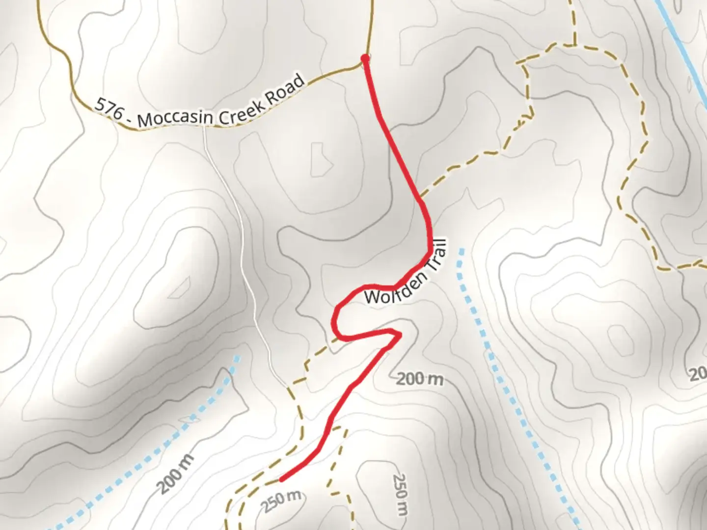 An image depicting the trail Falls Dan via Wolf Den Trail and its surrounding area.