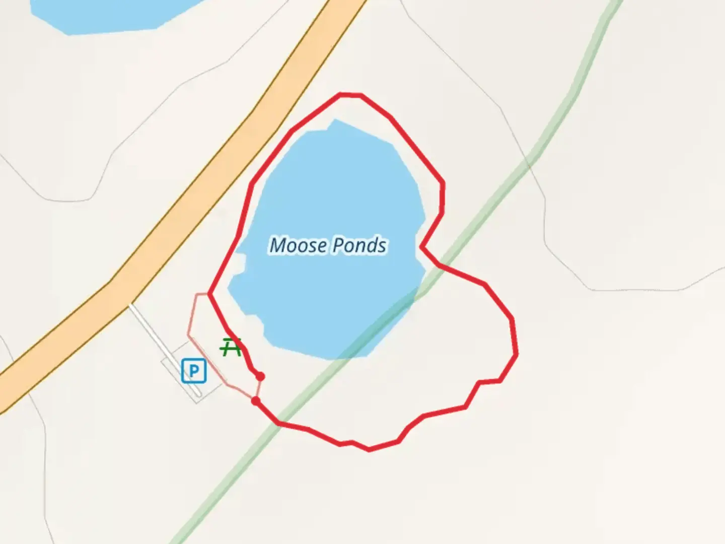 An image depicting the trail Moose Ponds Nature Loop Trail and its surrounding area.
