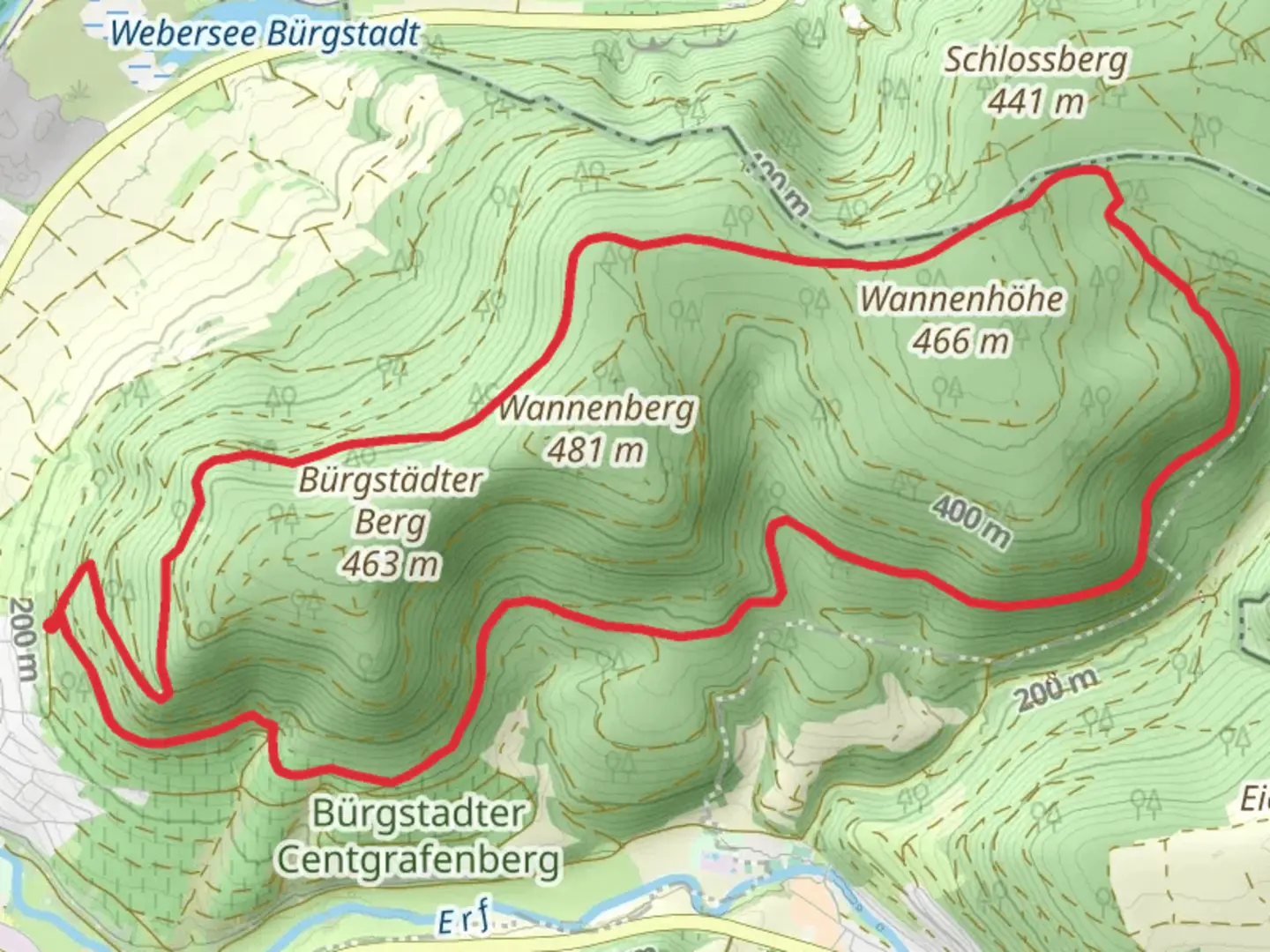 An image depicting the trail Amtsweg and Nibelungensteig and its surrounding area.