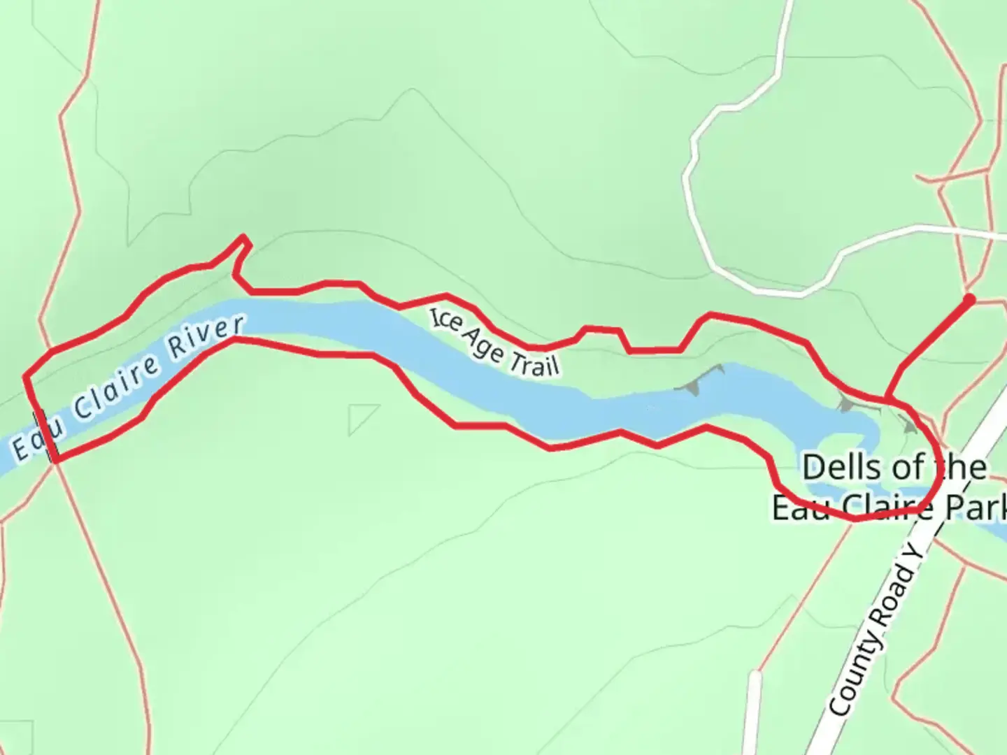 An image depicting the trail Eau Claire River Loop and its surrounding area.