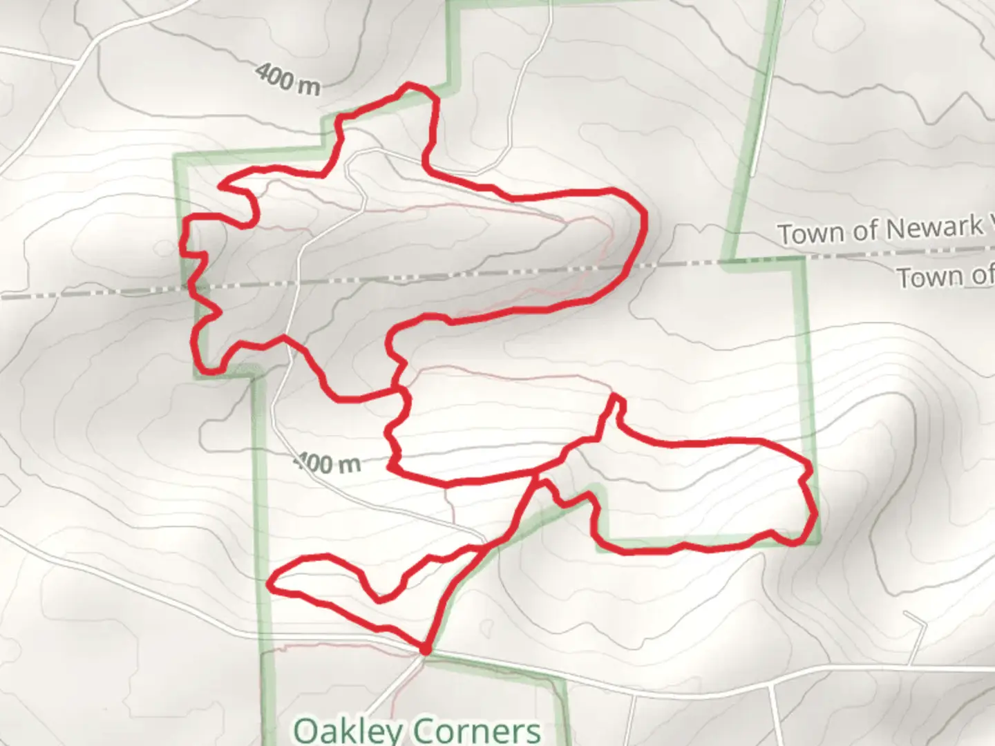 An image depicting the trail Oakley Corners State Forest Loop and its surrounding area.