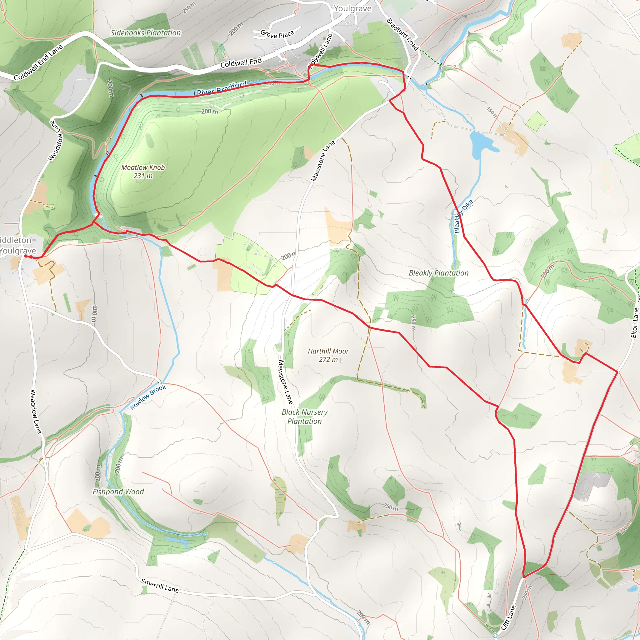 Middleton by Youlgreave - River Bradford - Harthill Moor Farm mobile static map