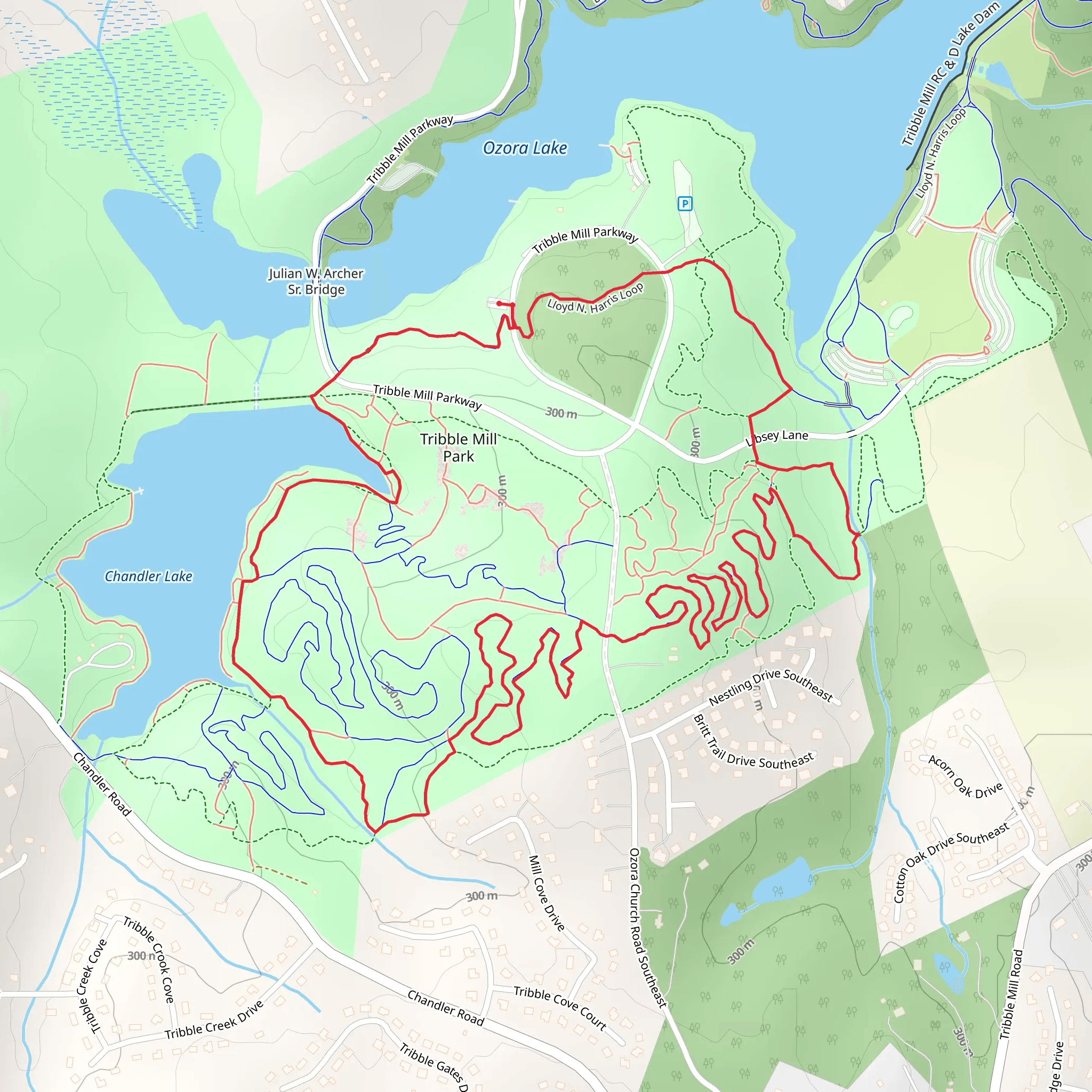 Tribble Mill Park and Chandler Lake Loop mobile static map