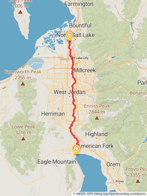 Map of Jordan River Trail, Davis County