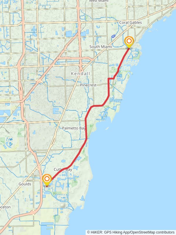 Old Cutler Trail from Blue Heron Park mobile static map