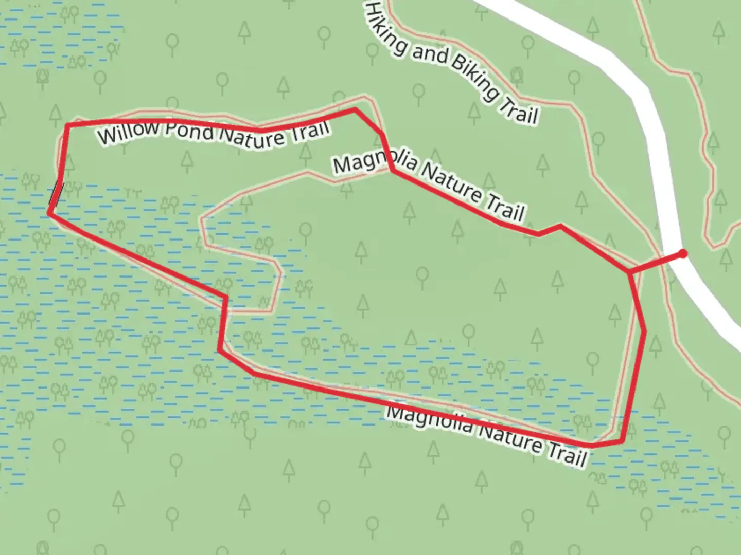 An image depicting the trail Magnolia Nature Loop Trail and its surrounding area.