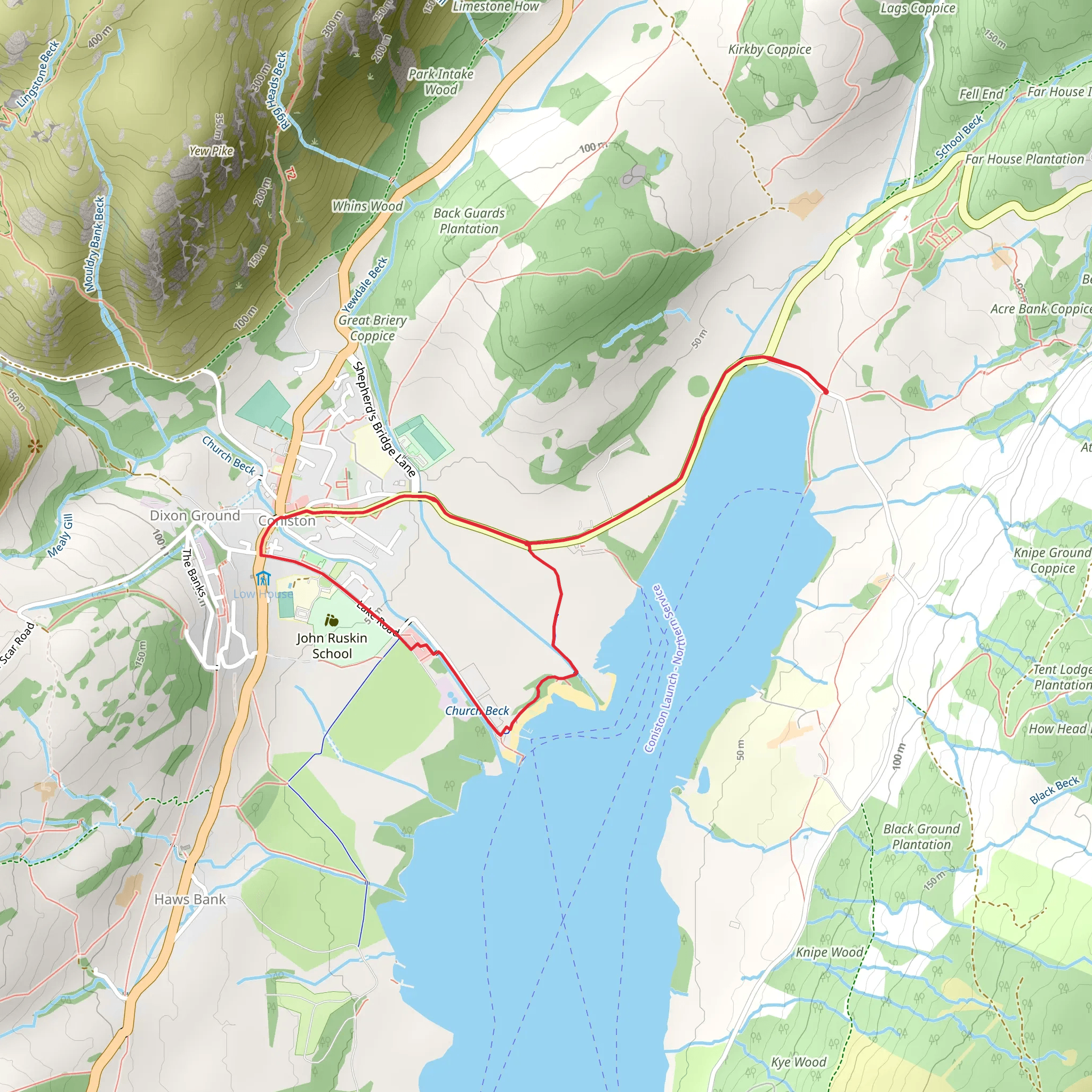 Coniston Water Loch to Coinston Walk mobile static map