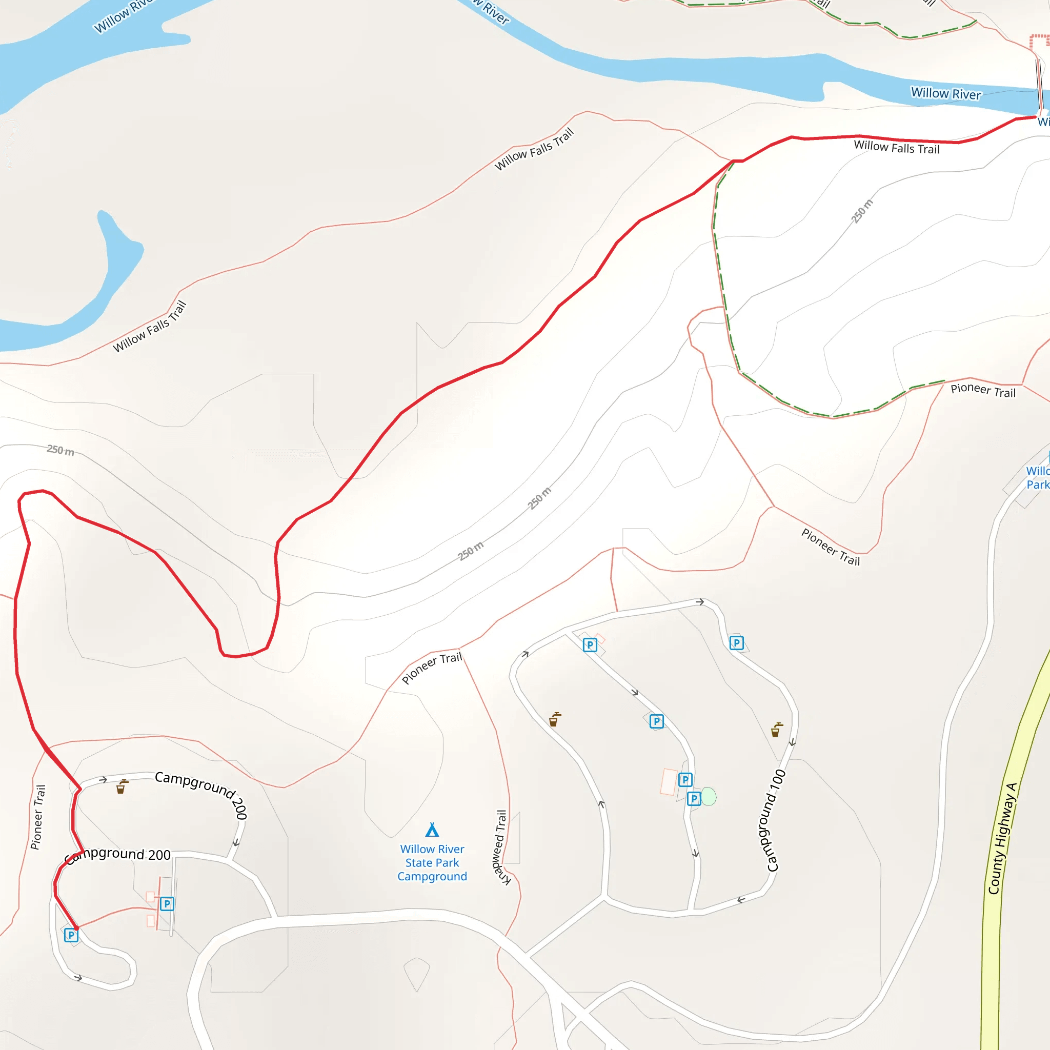 Willow Falls via Falls Snowshoe Trail mobile static map