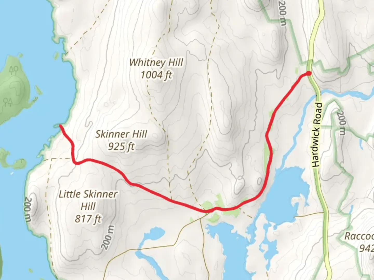 An image depicting the trail East Branch Fever Brook from Hardwick Road and its surrounding area.