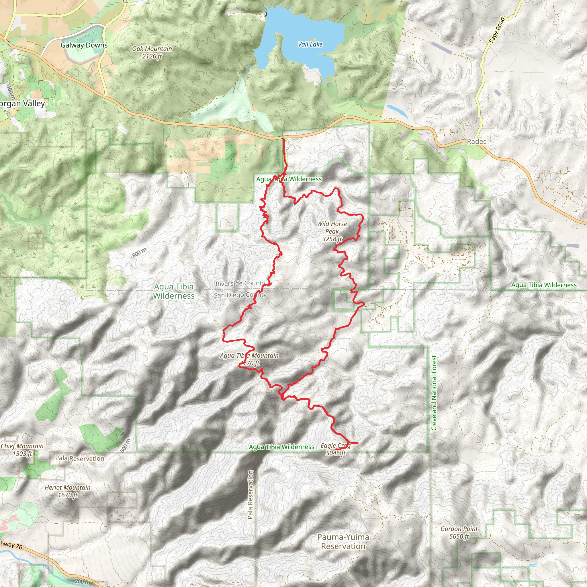 Dripping Springs, Eagle Crag and Wild Horse Peak Loop Trail mobile static map