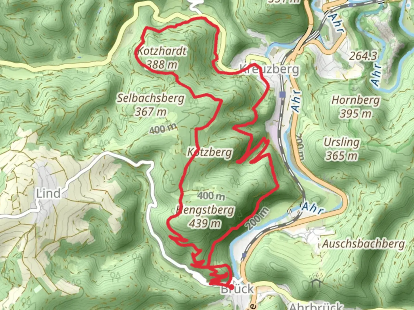 An image depicting the trail Sahrbachweg and Kotzberger Weg and its surrounding area.