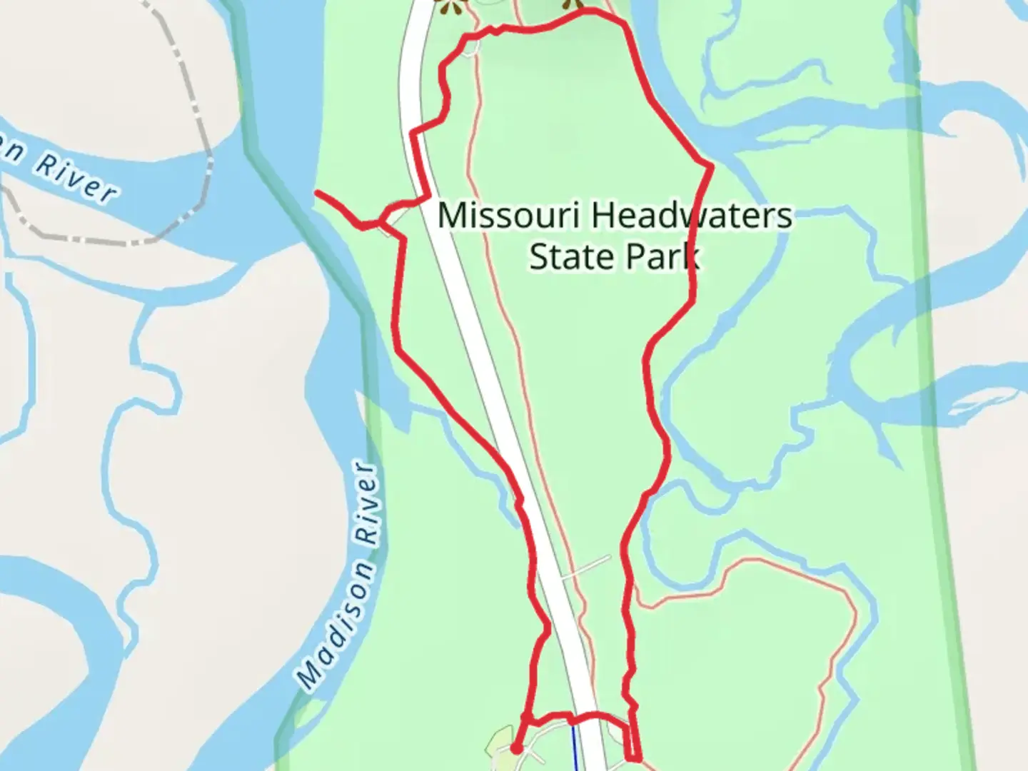 An image depicting the trail Missouri River Headwaters State Park Loop and its surrounding area.