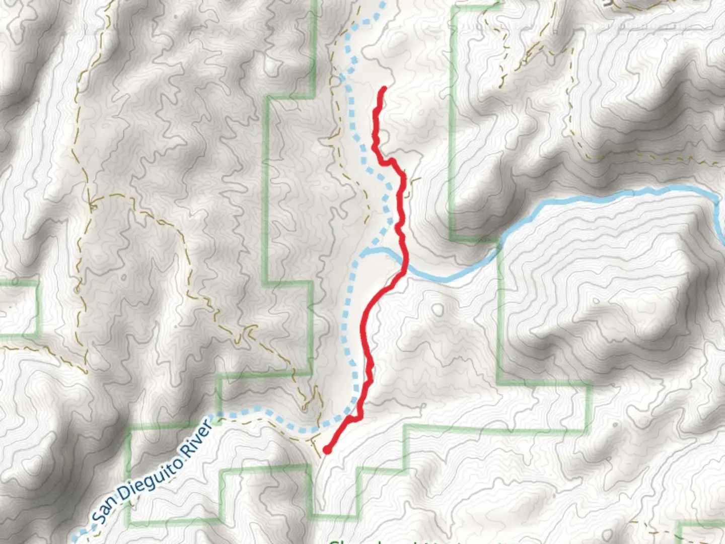 An image depicting the trail Coast to Crest Trail from Pamo Road and its surrounding area.