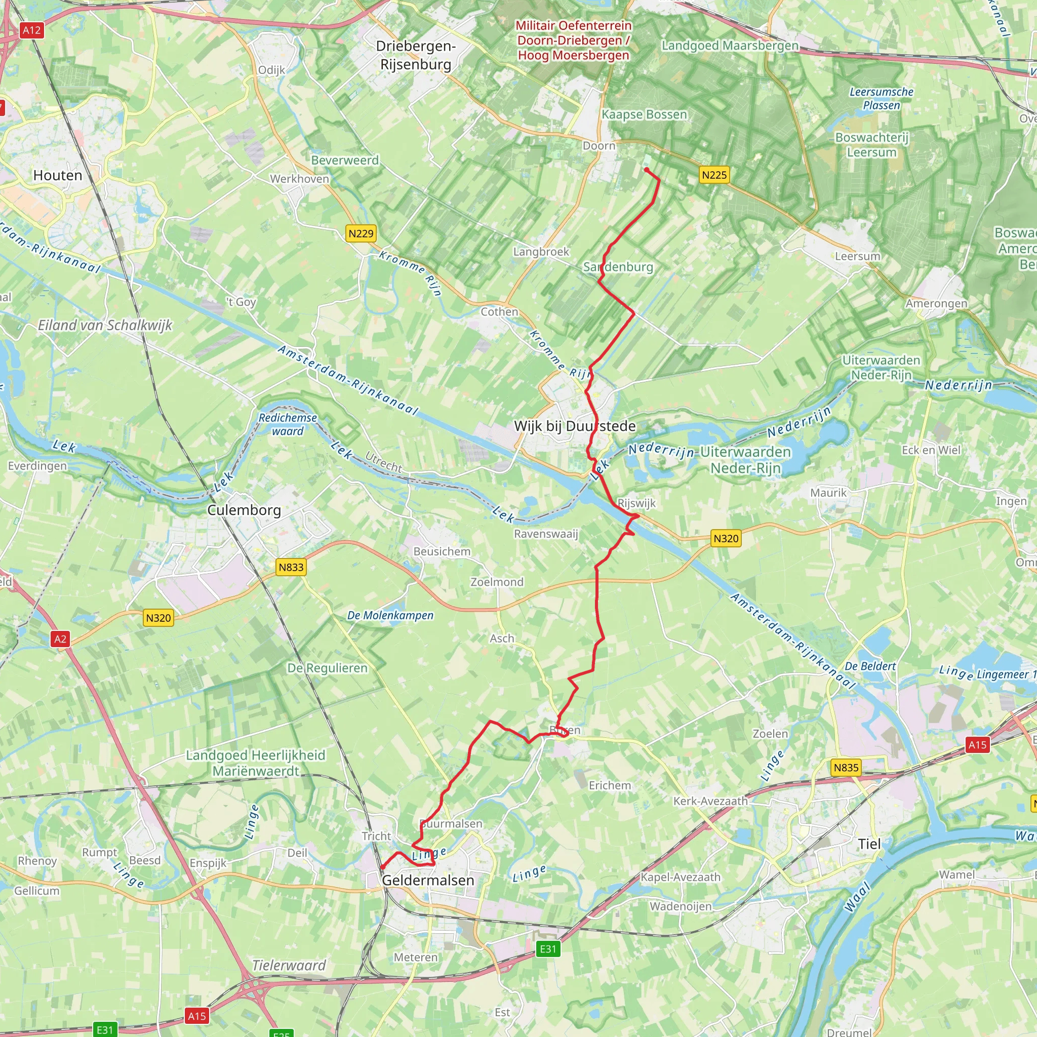 Geldermalsen to Doorn via Zandbergse Weg mobile static map