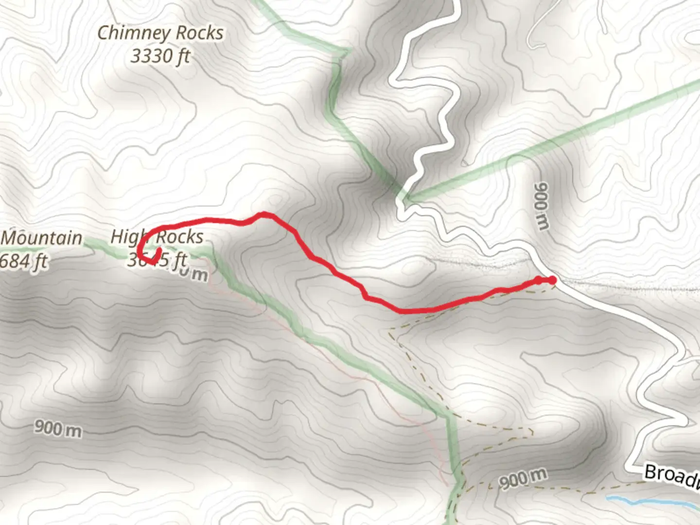 An image depicting the trail High Rocks and its surrounding area.