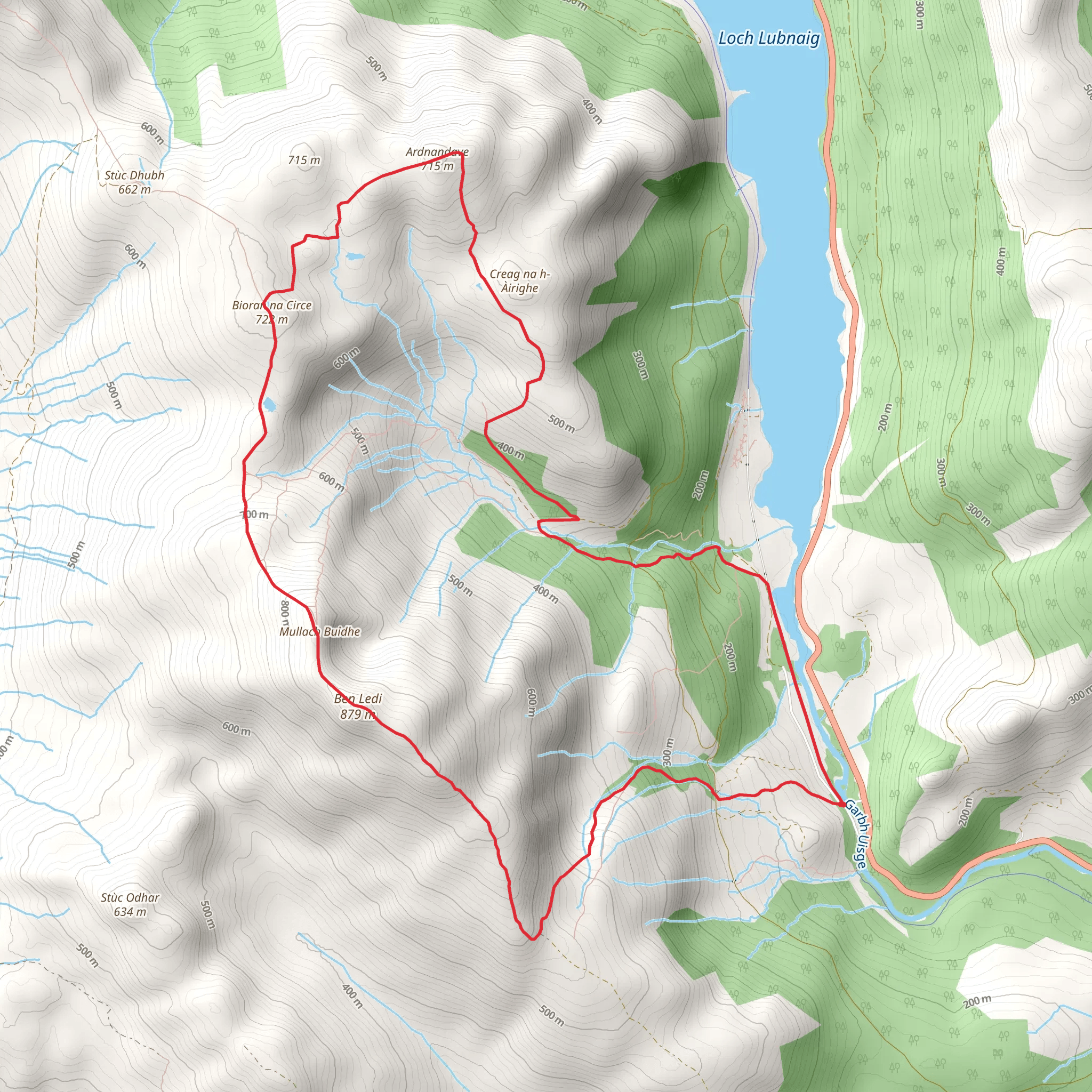 Ardnandave Hill and Ben Ledi Loop from Garbh Uisgh Bridge mobile static map