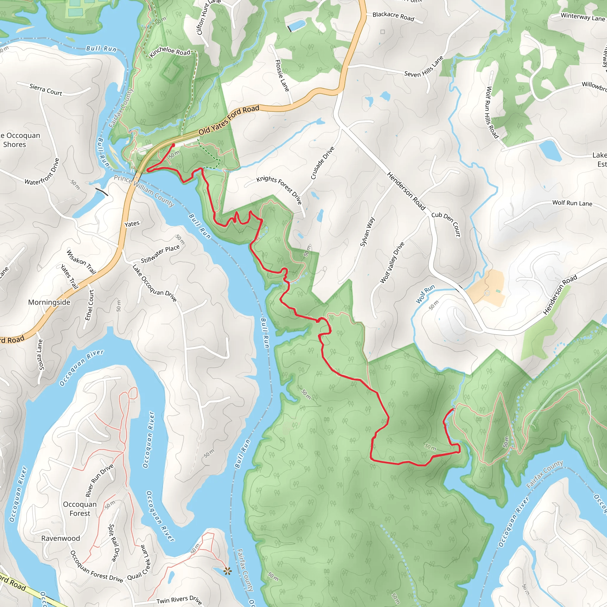 Bull Run Occoquan Trail Out and Back mobile static map