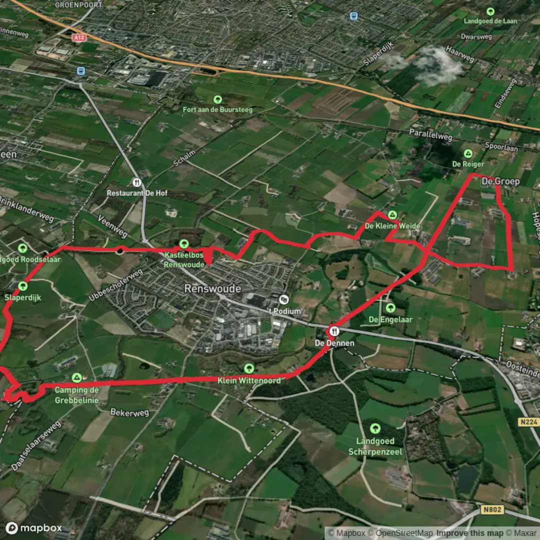 An image depicting the trail Groeperkade and Daatselaarsepad Loop and its surrounding area.