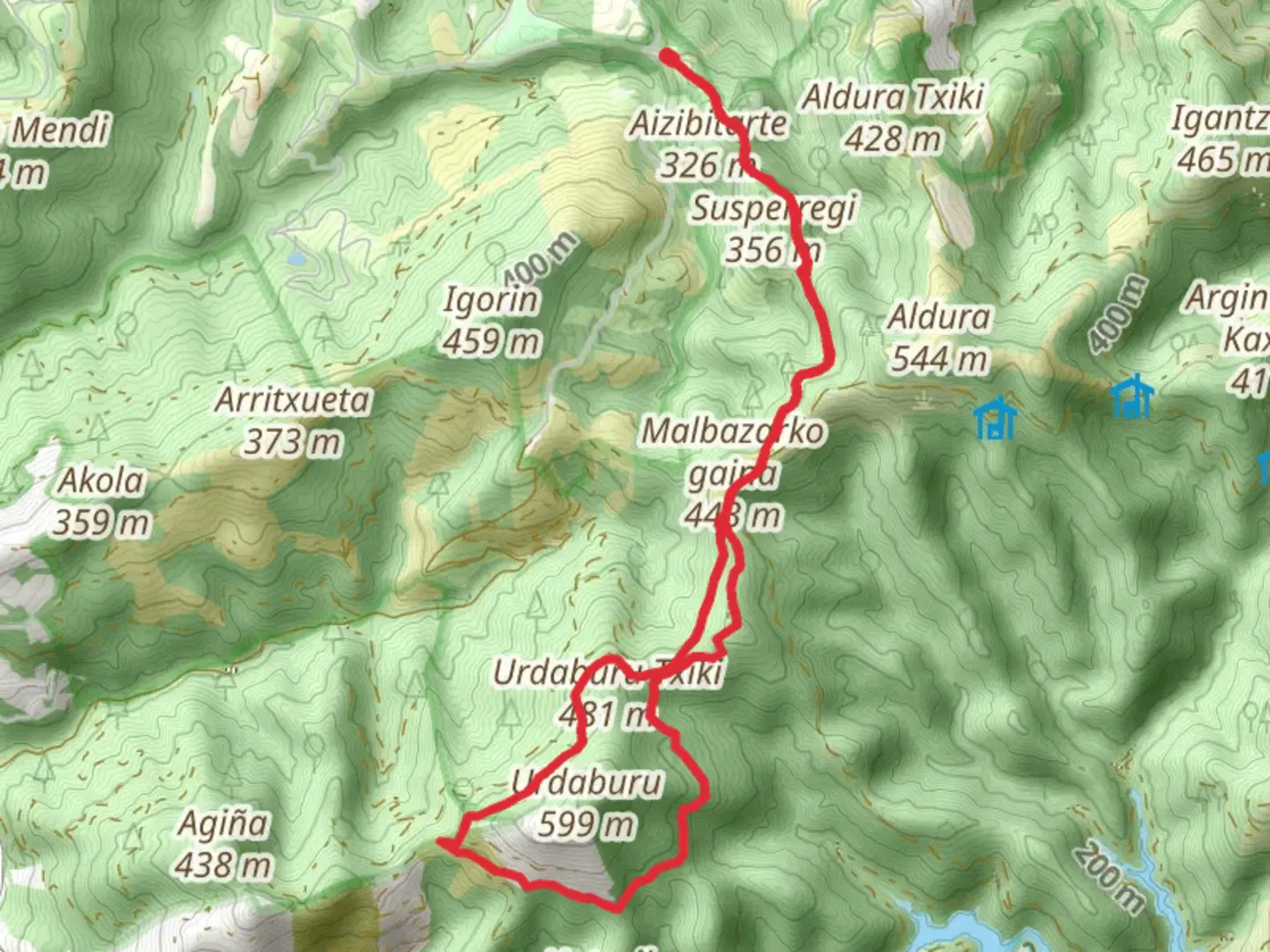 An image depicting the trail Return to Urdalburu PR GI 1003 and its surrounding area.