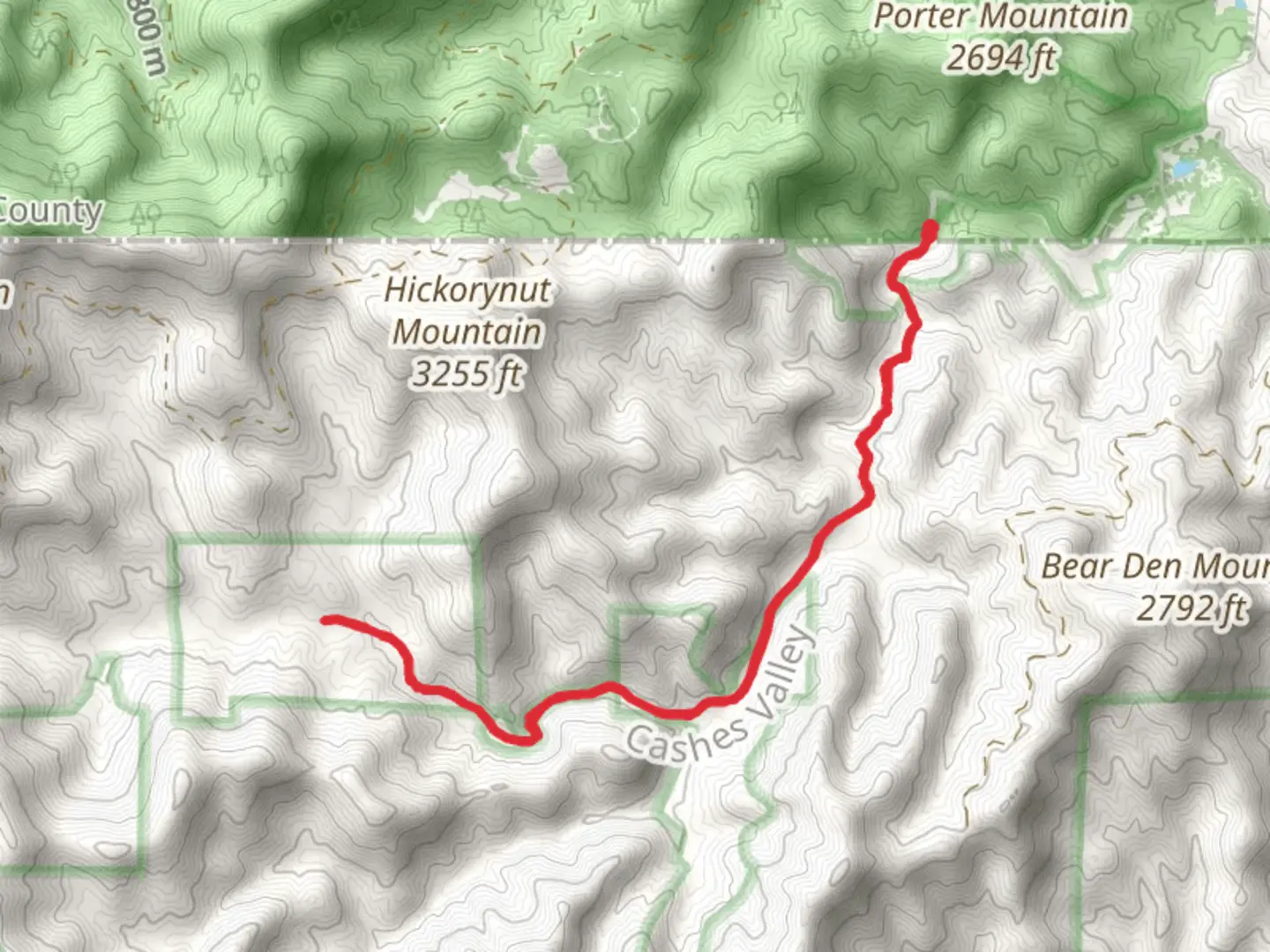 An image depicting the trail Cashes Valley Road and its surrounding area.