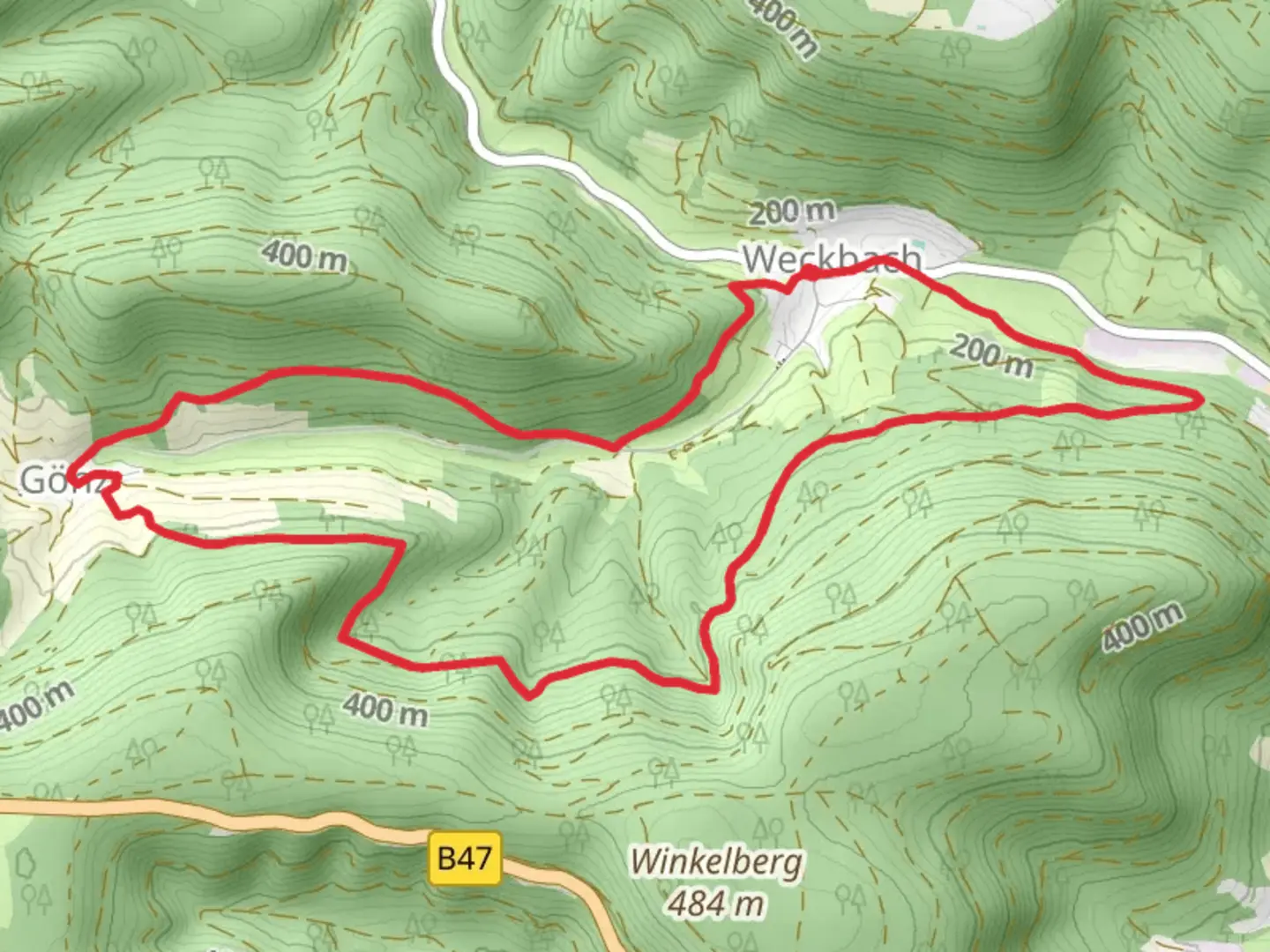 An image depicting the trail Weckbach Weg and its surrounding area.