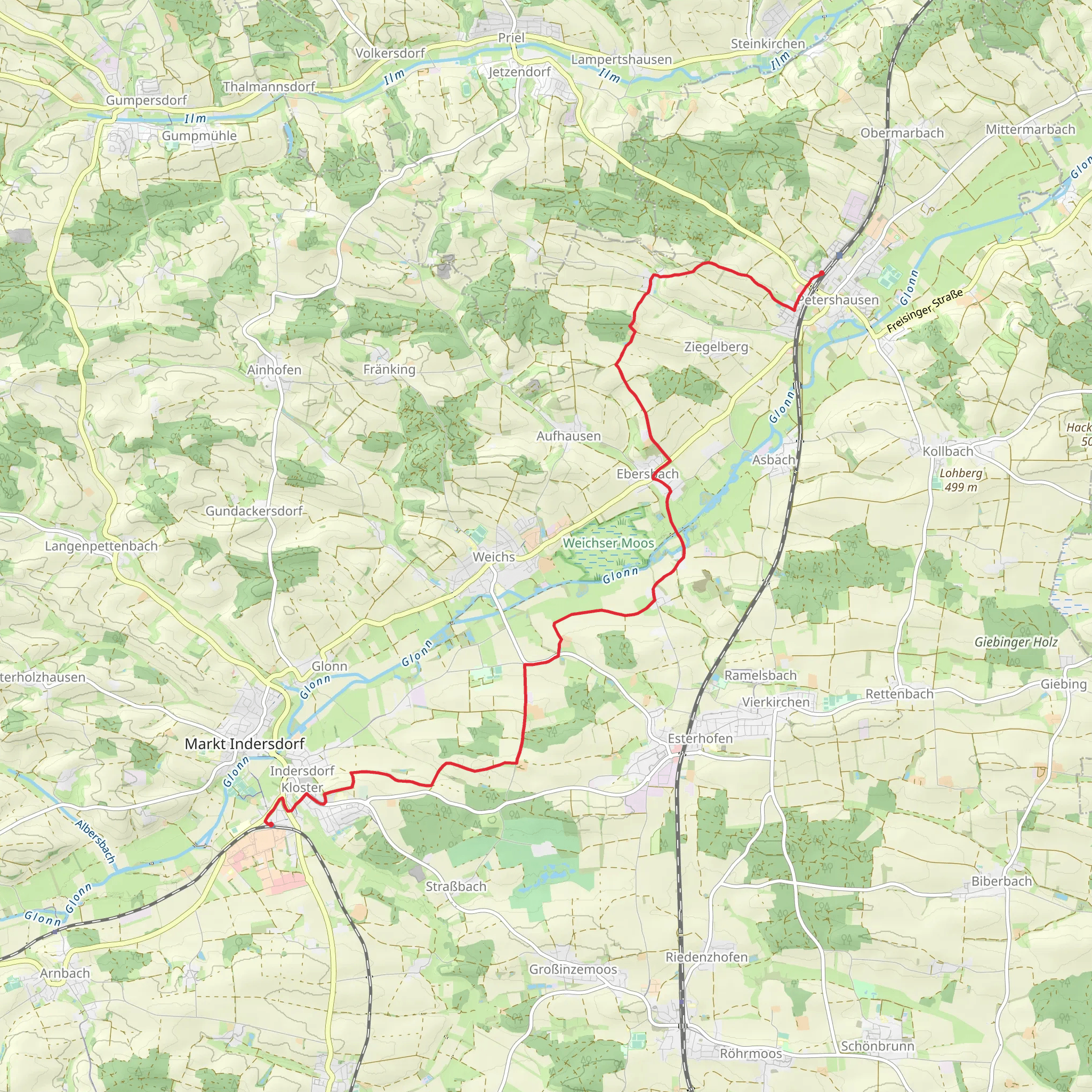 Markt Indersdorf to Petershausen Walk mobile static map