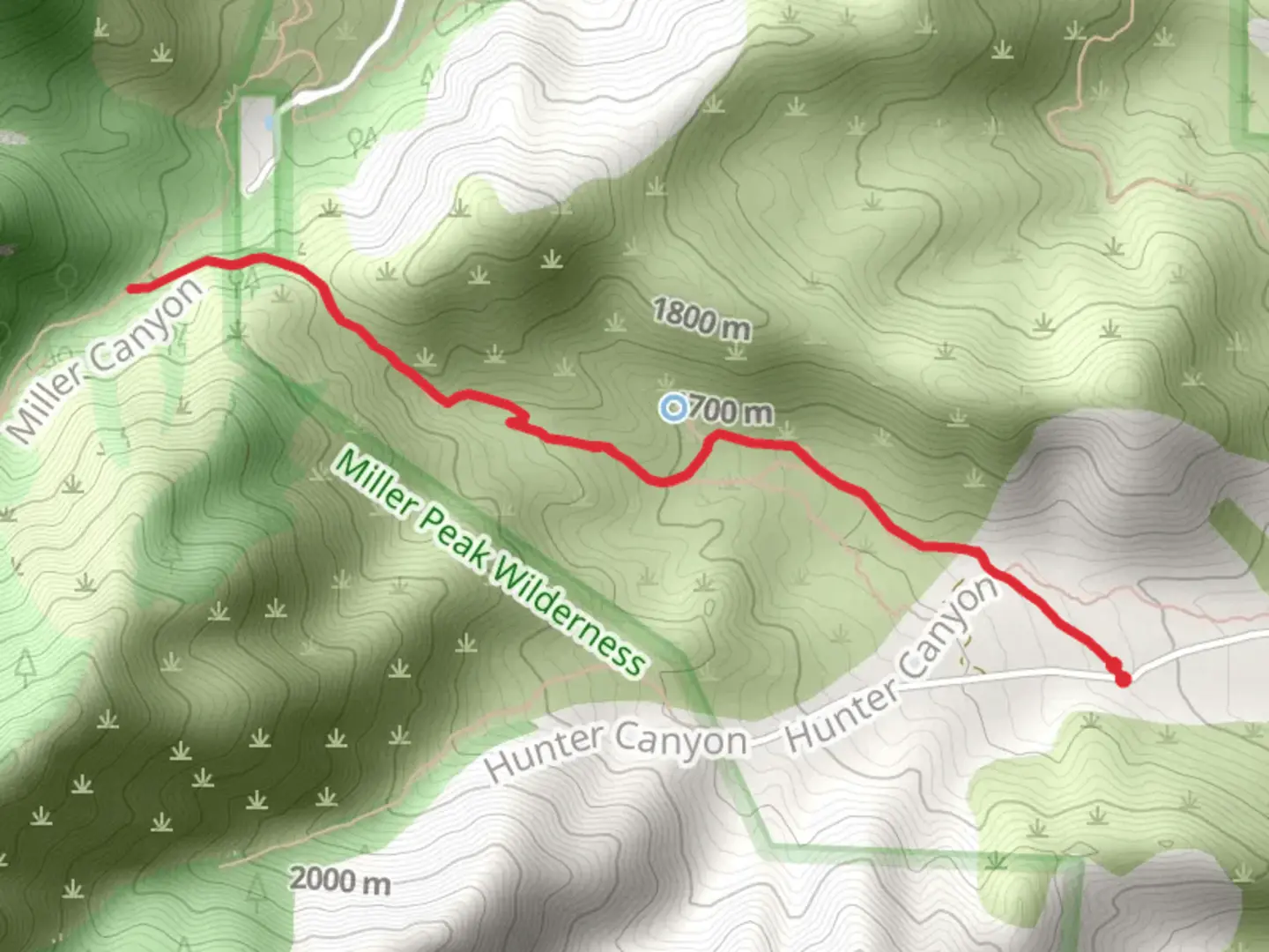 An image depicting the trail Hunter Canyon Trail and its surrounding area.