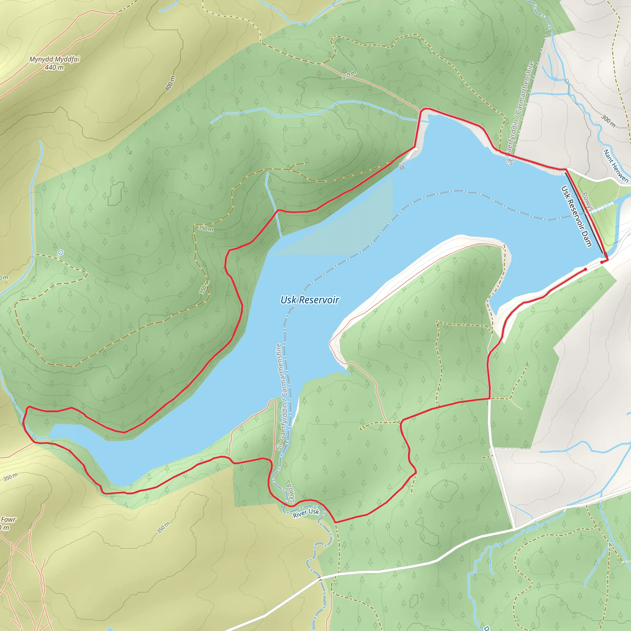 Usk Reservoir Loop mobile static map