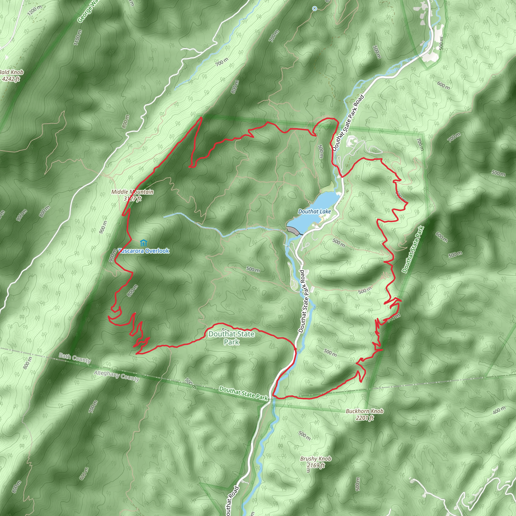 Middle Mountain, Salt Stump Trail and Brushy Hollow Trail Loop mobile static map