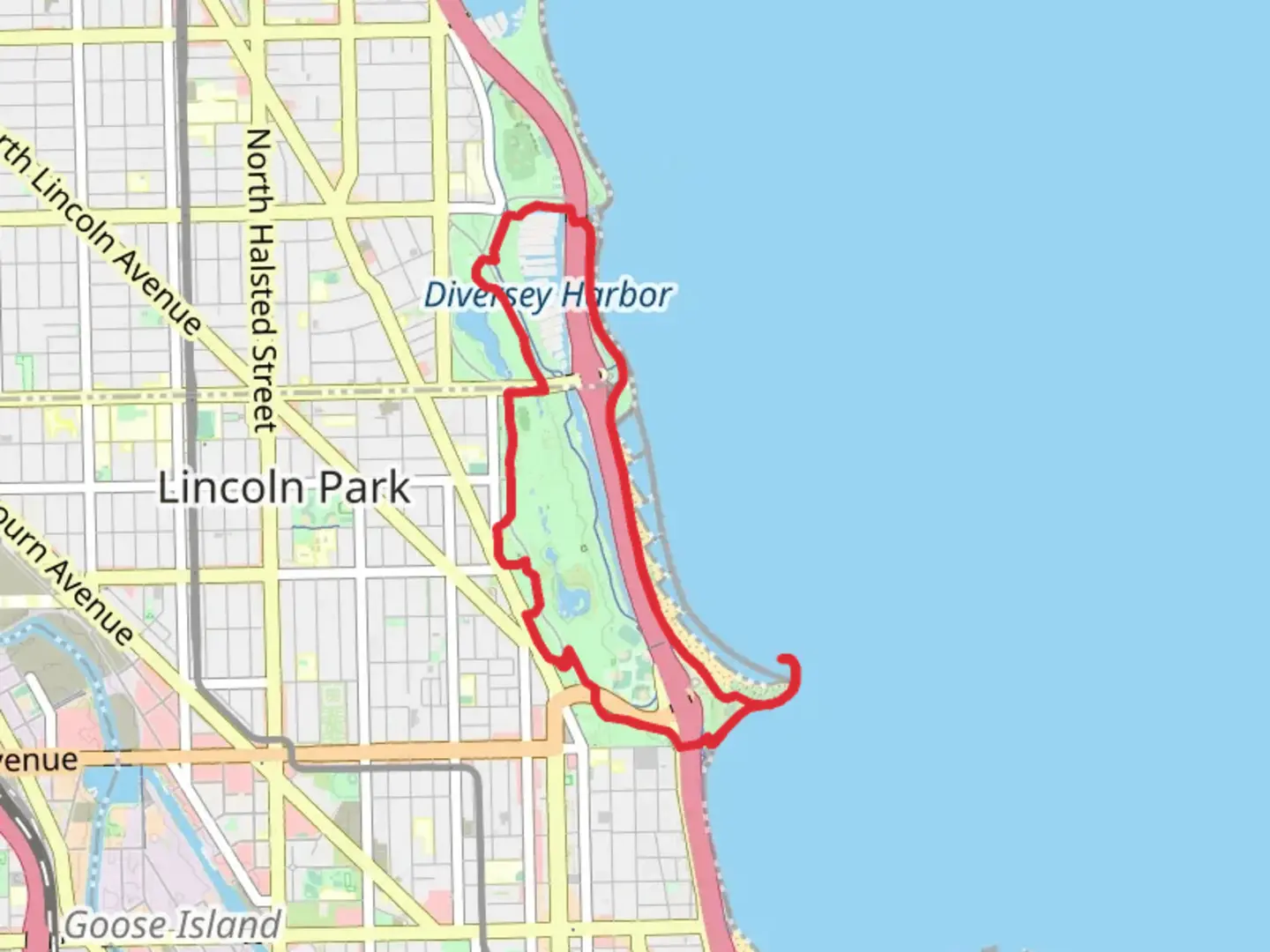 An image depicting the trail Lincoln Park Conservatory Garden and Lakefront Loop Trail and its surrounding area.